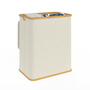 Voir la diapositive 4 : ID MARKET Panier à linge 2 bacs amovibles bambou RITA tissu écru 140 L