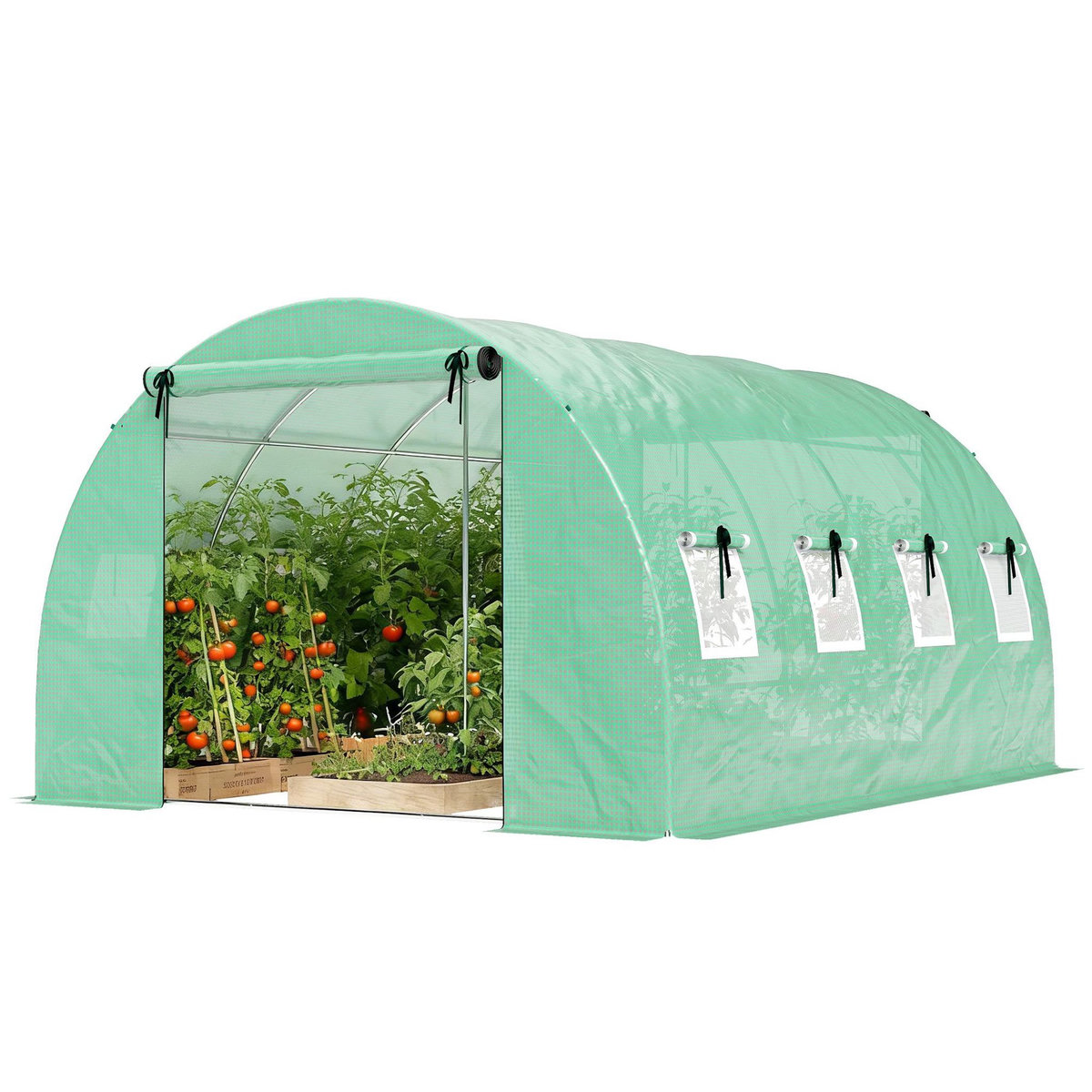 OUTSUNNY Serre tunnel de jardin - 12 m² - bâche PE 140 g/m² - 2 portes et 8 fenêtres - 295x400x200cm - bâche PE 140 g/m² - vert