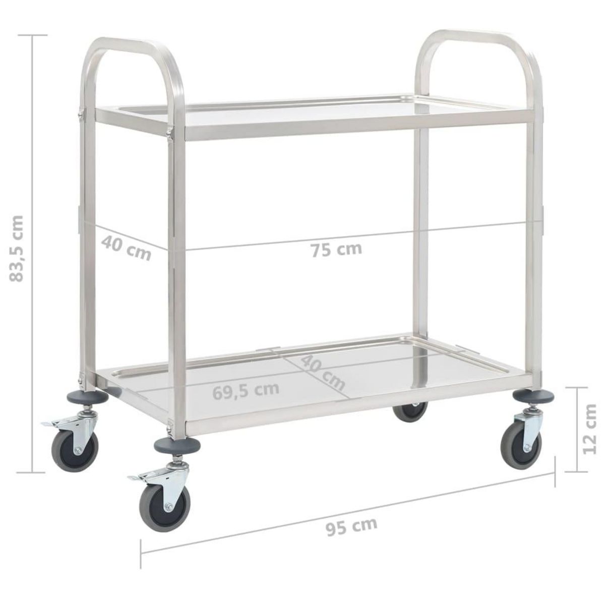 VIDAXL Chariot de cuisine a 2 niveaux 95x45x83,5 cm Acier inoxydable