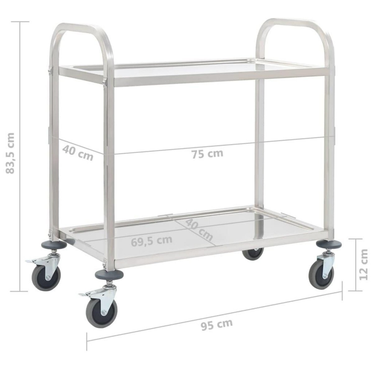 VIDAXL Chariot de cuisine a 2 niveaux 95x45x83,5 cm Acier inoxydable