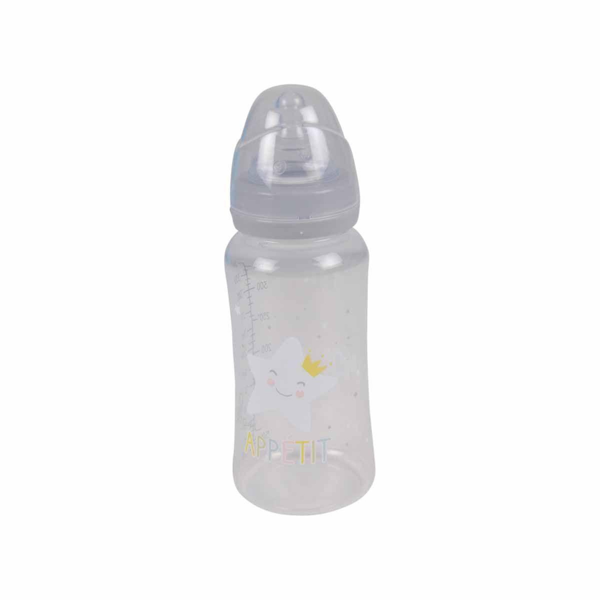 Voir la diapositive 1 : HOMEA Biberon col large  étoile  360ml gris