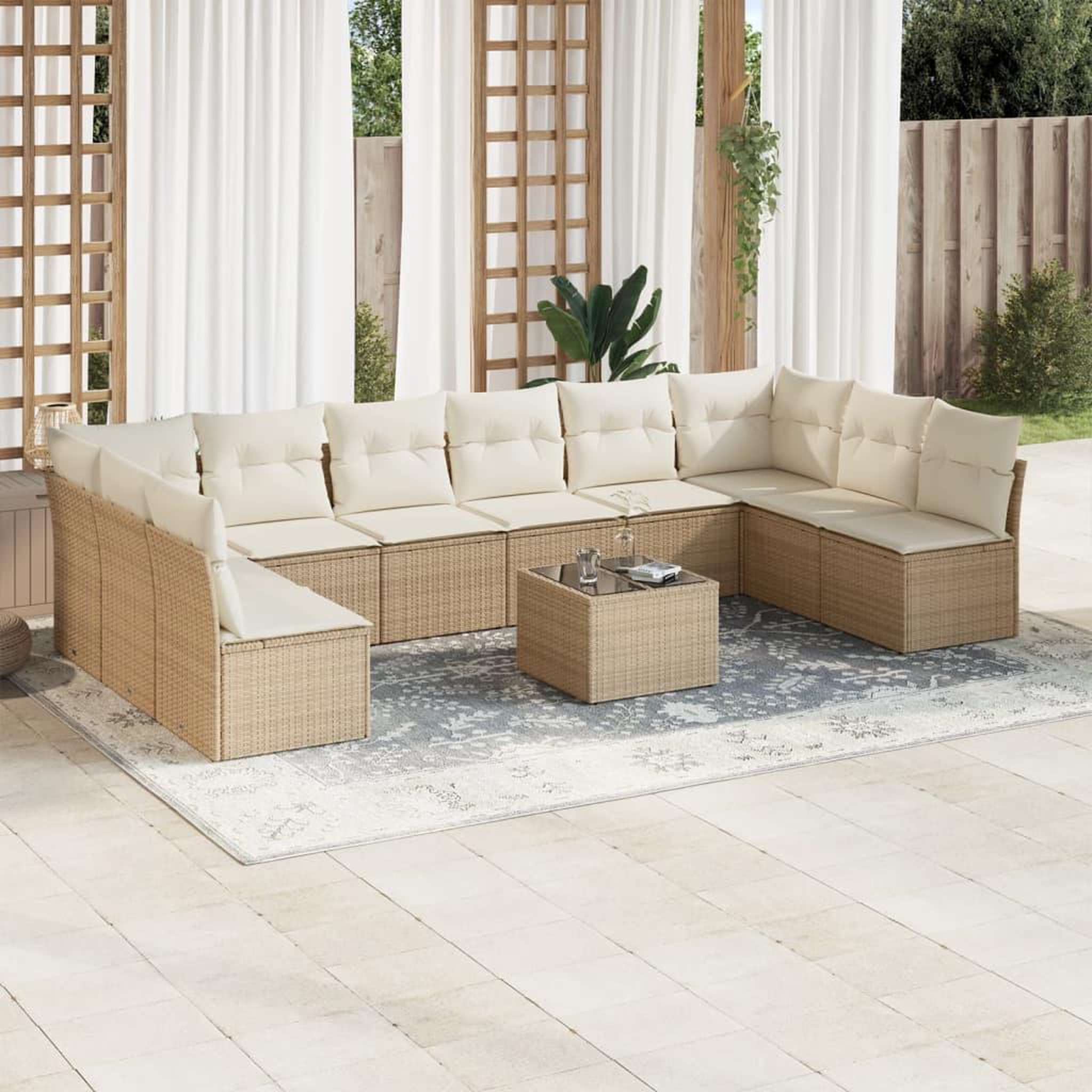 VIDAXL Salon de jardin 11 pcs avec coussins beige resine tressee