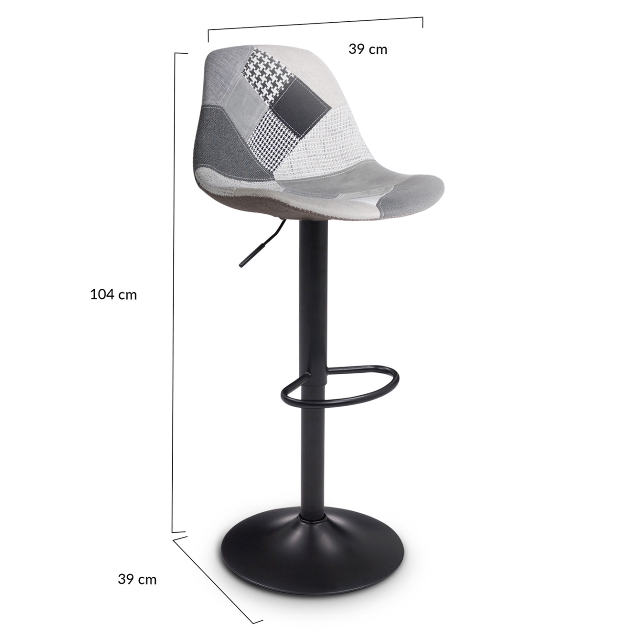 Voir la diapositive 6 : ID MARKET Lot de 4 tabourets de bar karl design patchworks noirs, gris et blancs pied noir