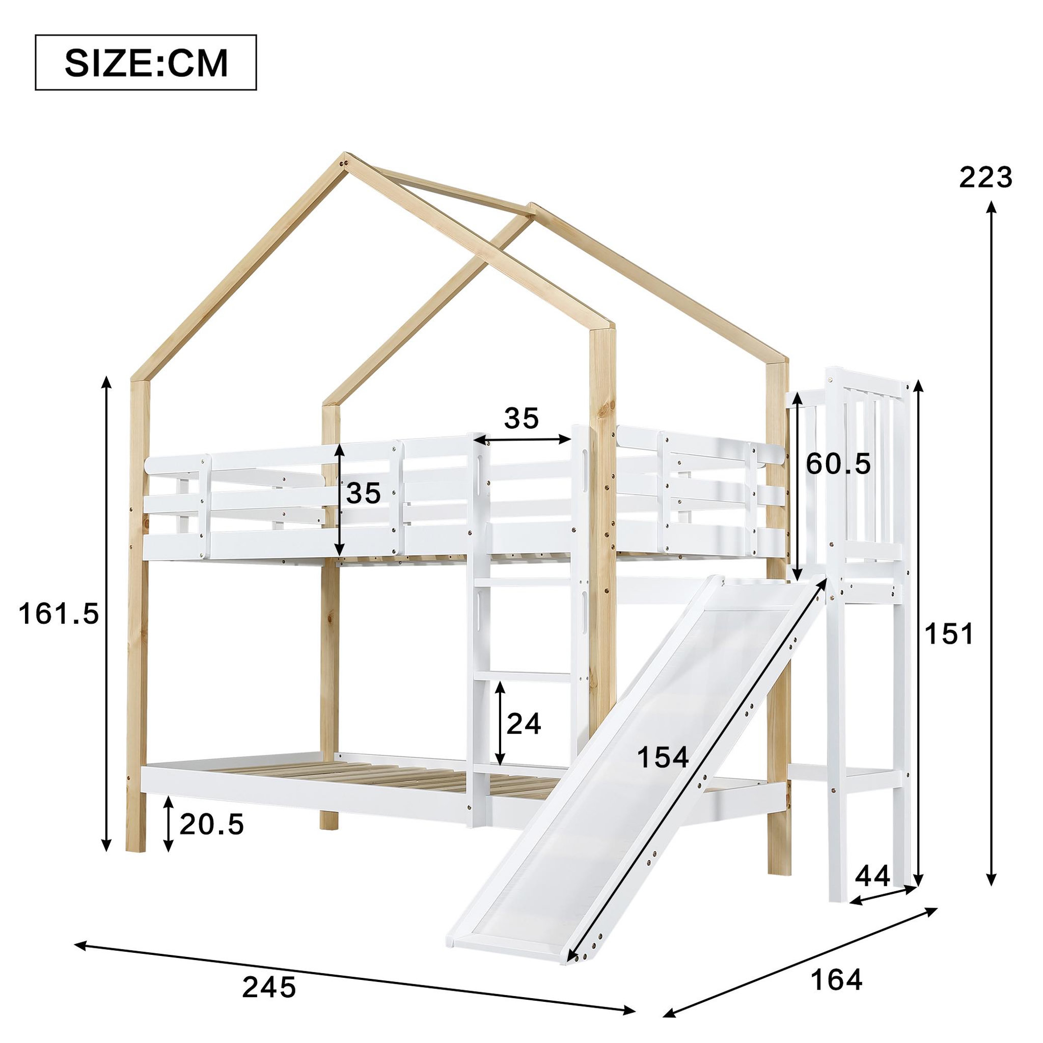 Voir la diapositive 3 : MERAX Lit superposé 90x200cm bois et mdf coloris blanc+naturel