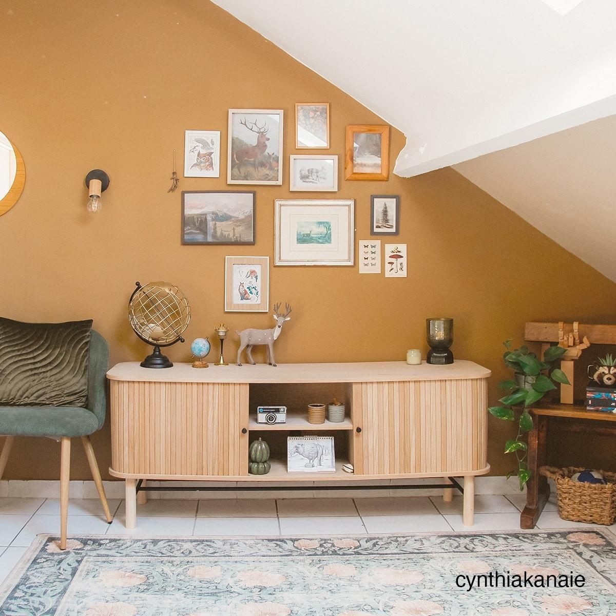 HOMIFAB Meuble TV à portes coulissantes en bois 150 cm - Lino