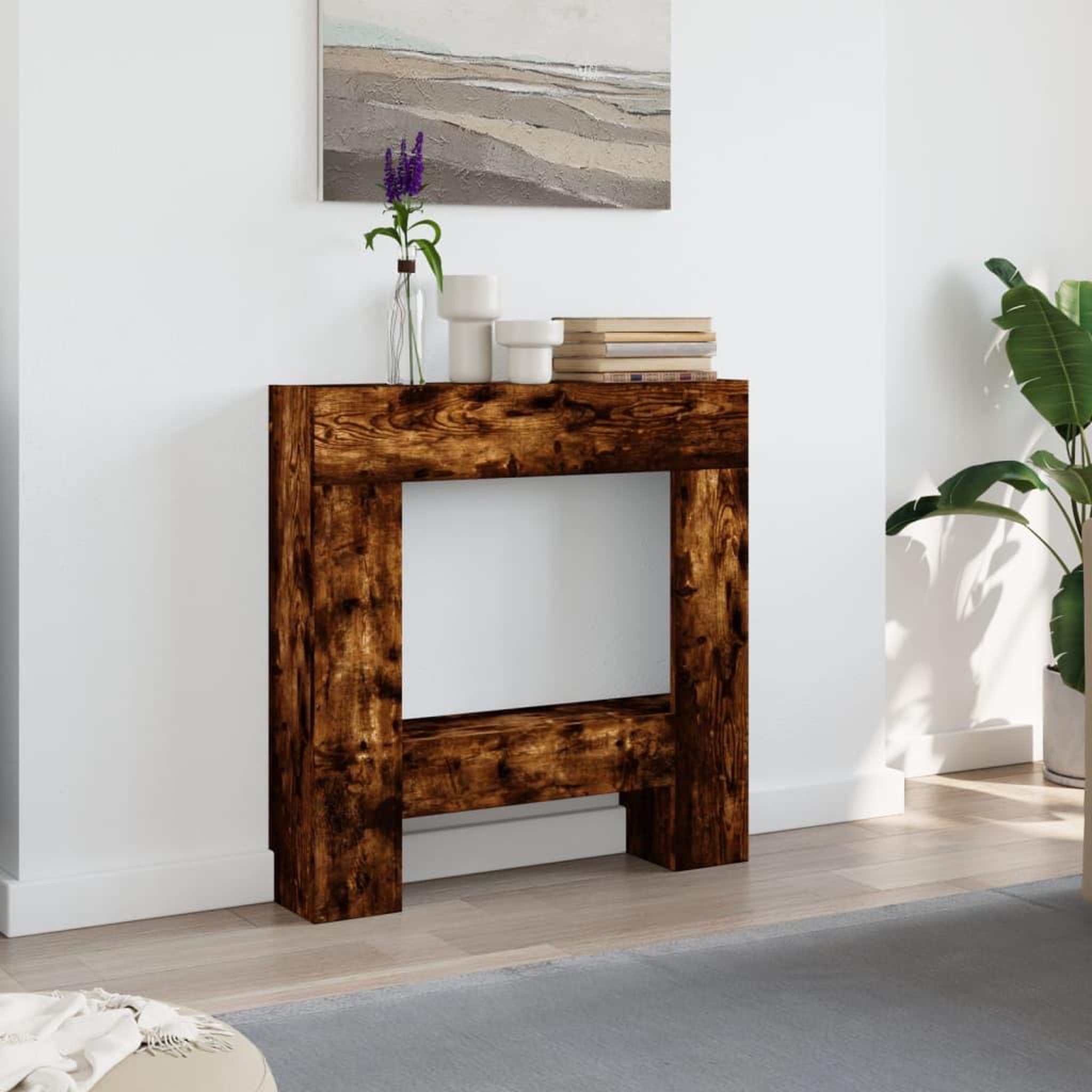 Voir la diapositive 3 : VIDAXL Cadre de cheminee chene fume 81x18x82 cm bois d'ingenierie