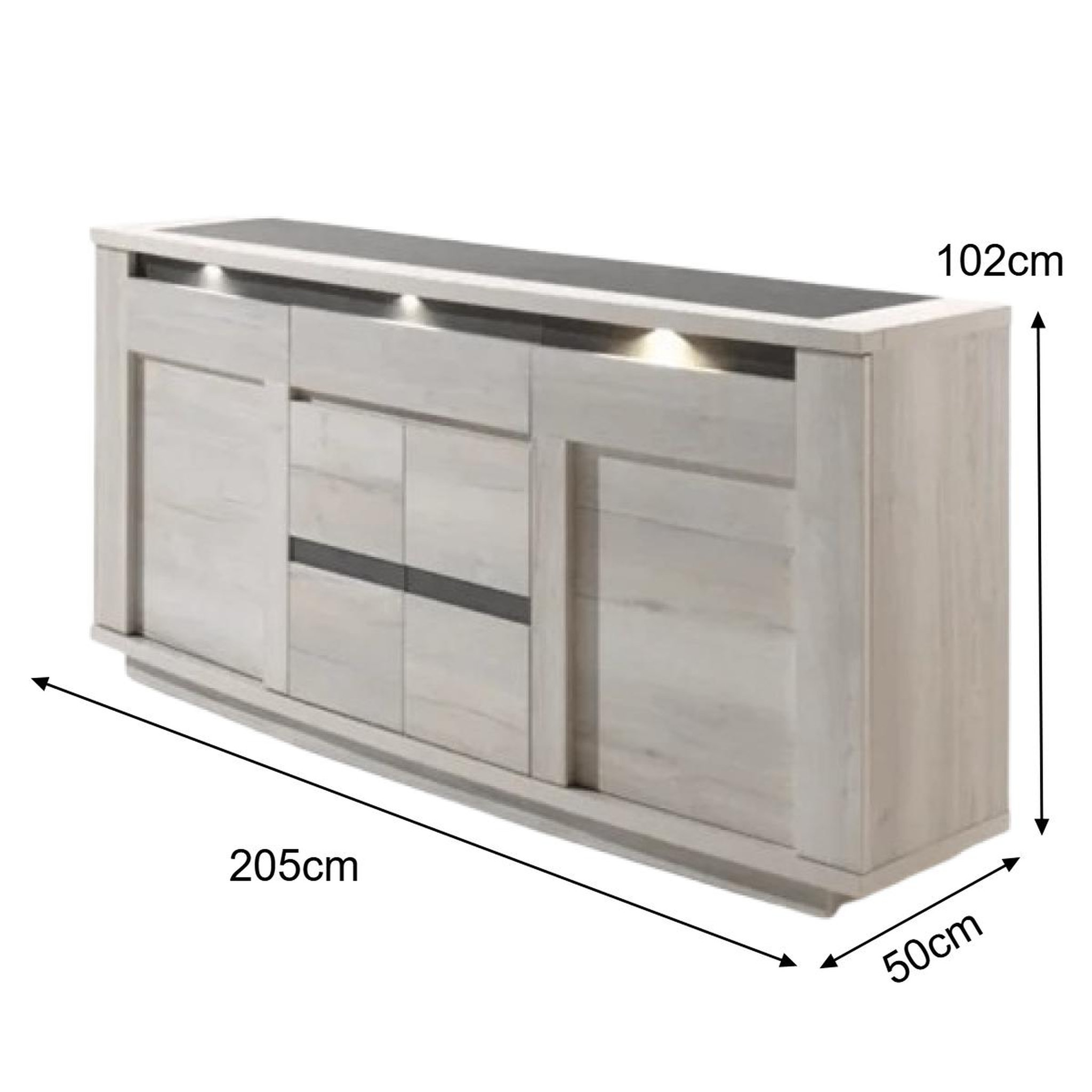 Voir la diapositive 4 : JLC KREATION Buffet contemporain 4 portes-1 tiroir chêne blanchi MELINDA2