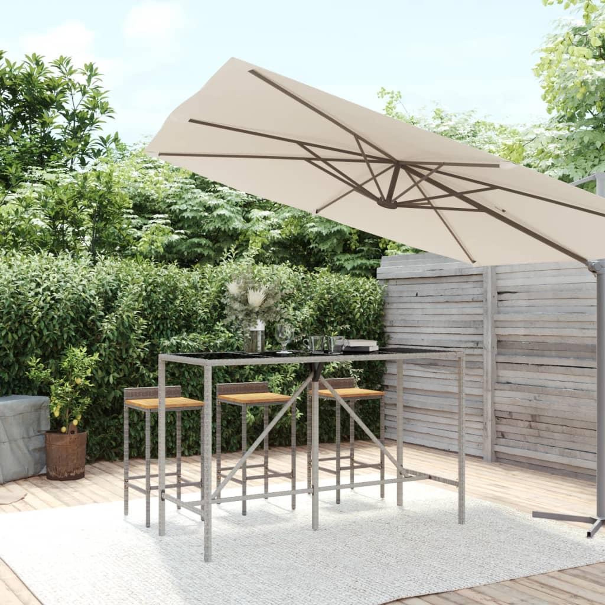 Voir la diapositive 1 : VIDAXL Table de bar et dessus en verre gris 180x70x110 cm poly rotin