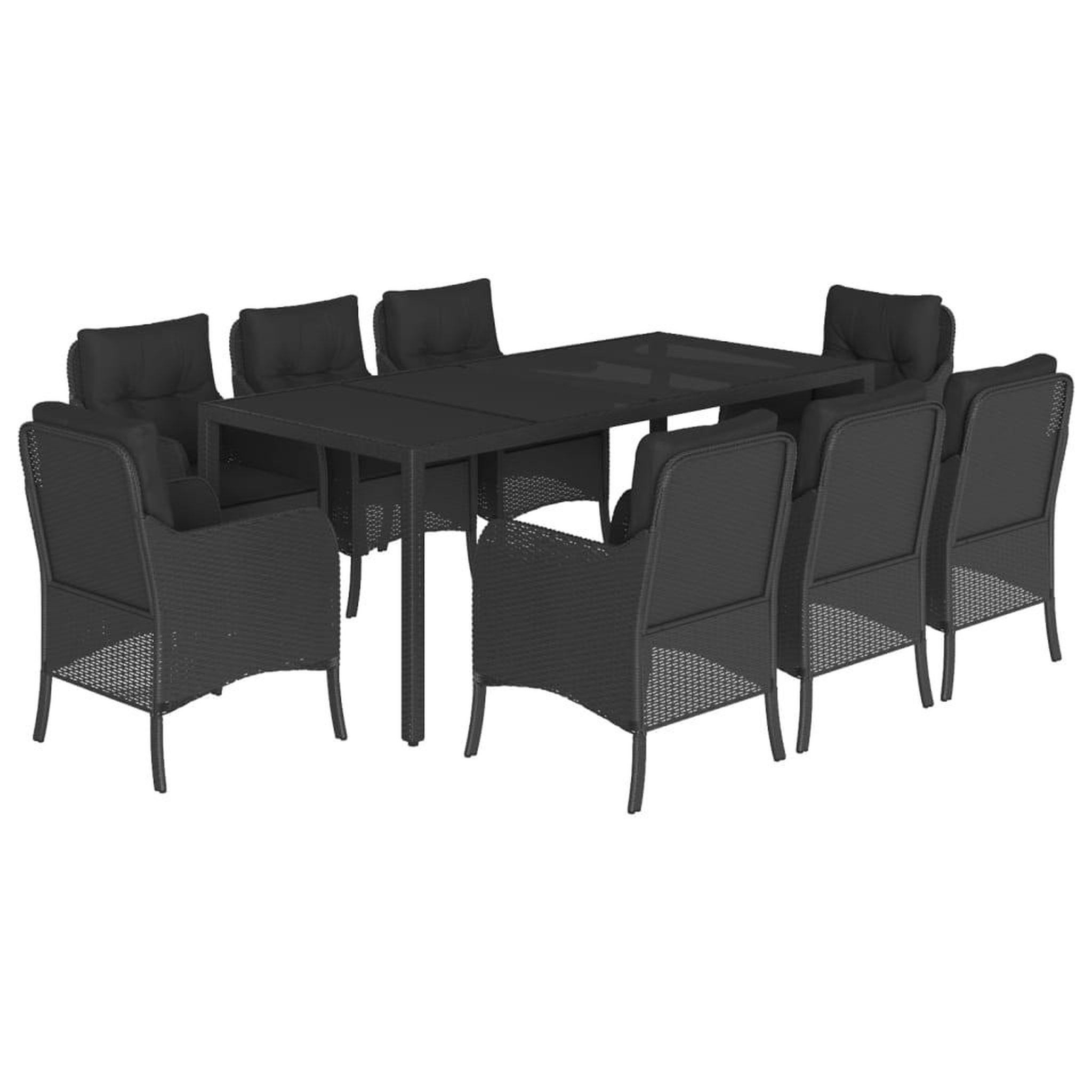 Voir la diapositive 2 : VIDAXL Ensemble a manger de jardin 9pcs coussins noir resine tressee