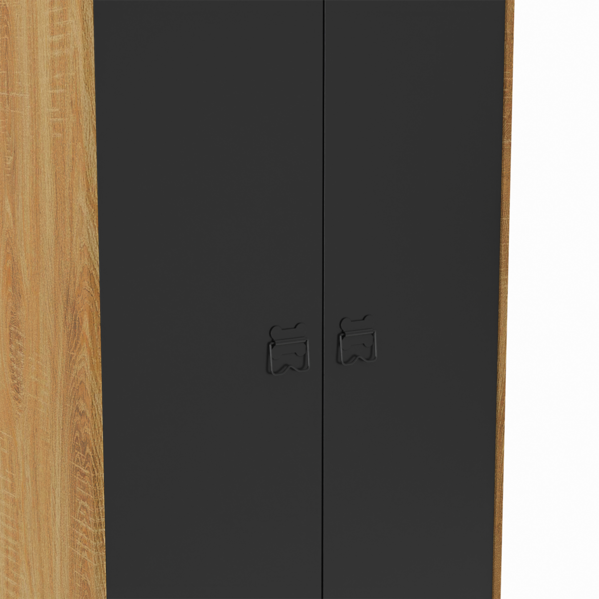 ID MARKET Armoire vestiaire penderie ESTER 2 portes métal noir et contour bois design industriel