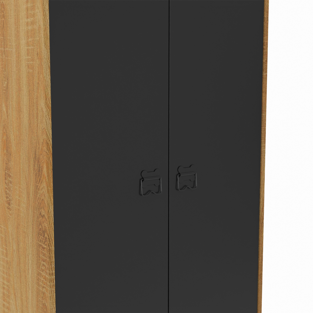 ID MARKET Armoire vestiaire penderie ESTER 2 portes métal noir et contour bois design industriel