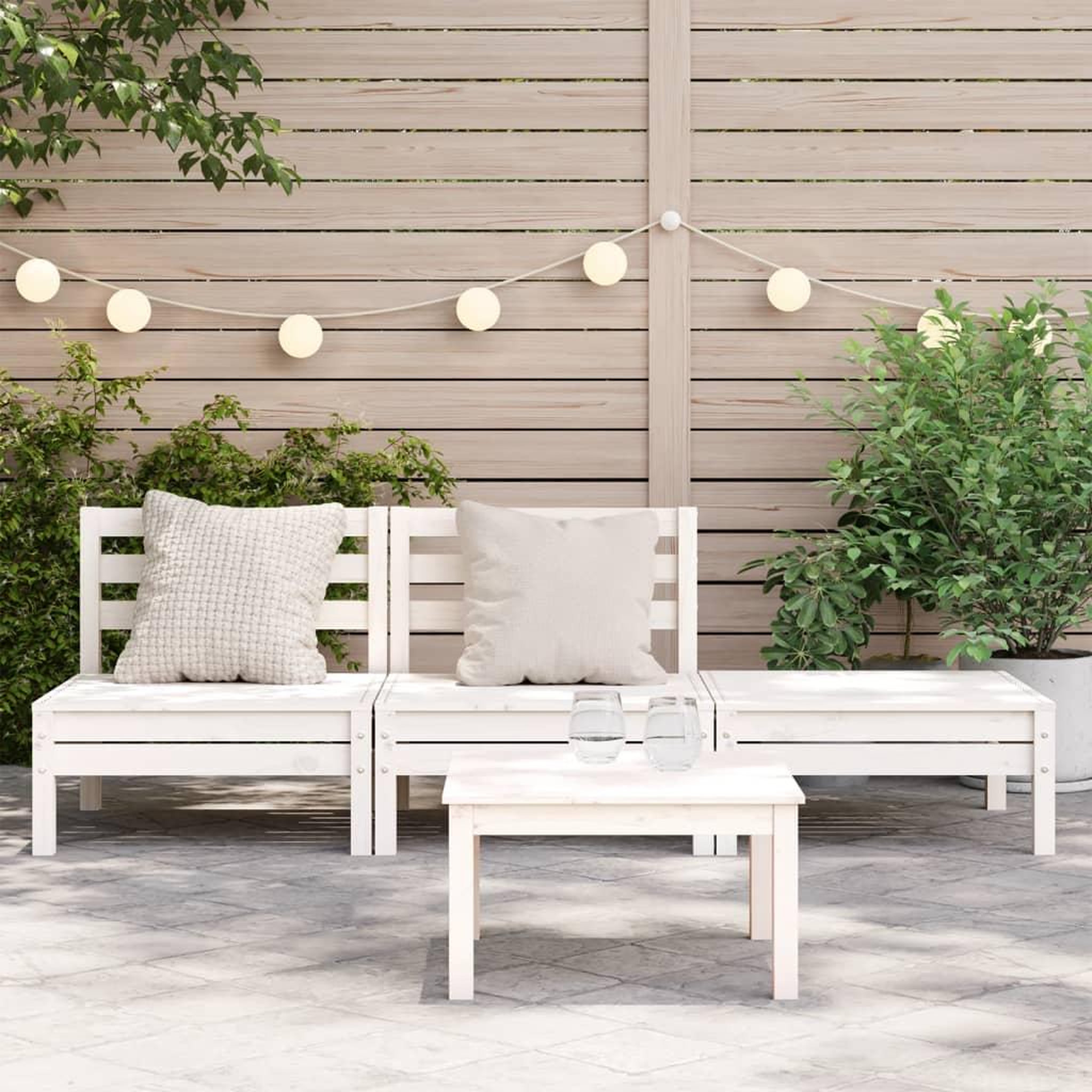 Voir la diapositive 3 : VIDAXL Canape de jardin 3 places blanc bois de pin massif