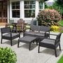Voir la diapositive 2 : OUTSUNNY Ensemble salon de jardin 4 places 4 pièces design style yachting coussins déhoussables inclus table basse métal époxy résine tressée anthracite