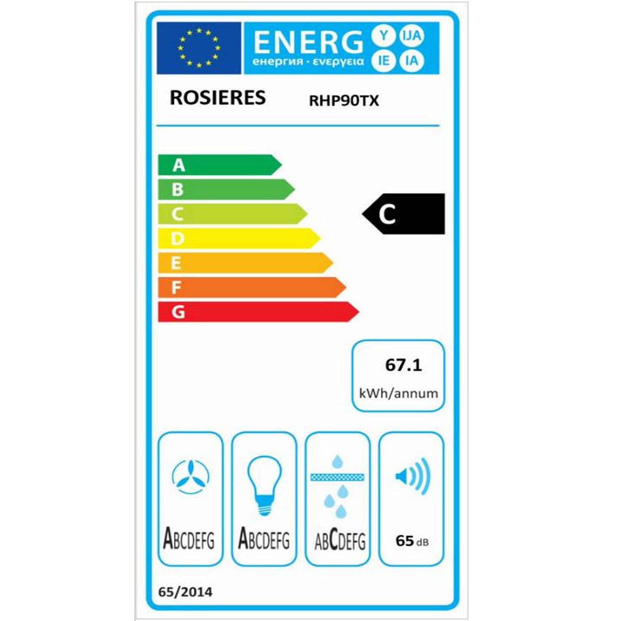 Voir la diapositive 2 : Rosieres Hotte décorative murale 90cm 65db 504m3/h inox/verre noir - rhp90tx