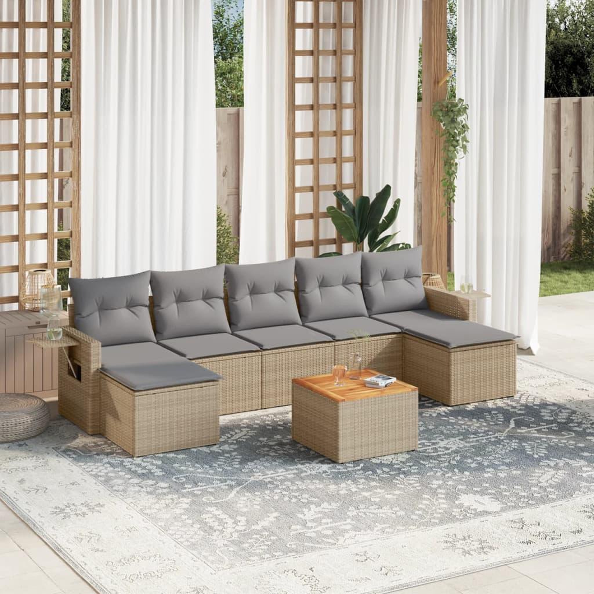 Voir la diapositive 1 : VIDAXL Salon de jardin avec coussins 8 pcs beige resine tressee