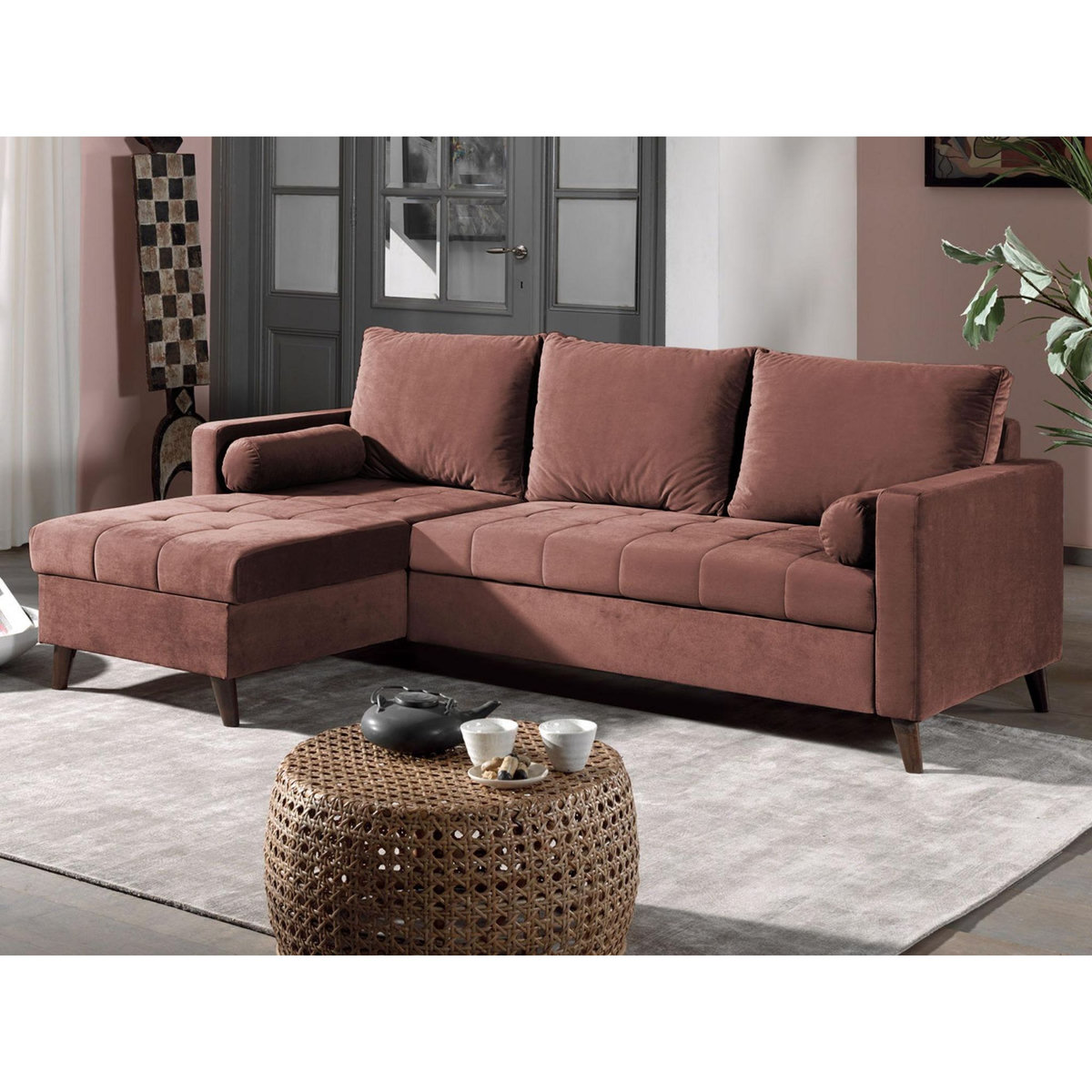 BEST MOBILIER Polar - canapé d'angle réversible convertible - en velours au design scandinave - 4 places