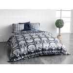 Les Ateliers du Linge Parure housse de couette 100% coton folk. Coloris disponibles : Marron, Gris