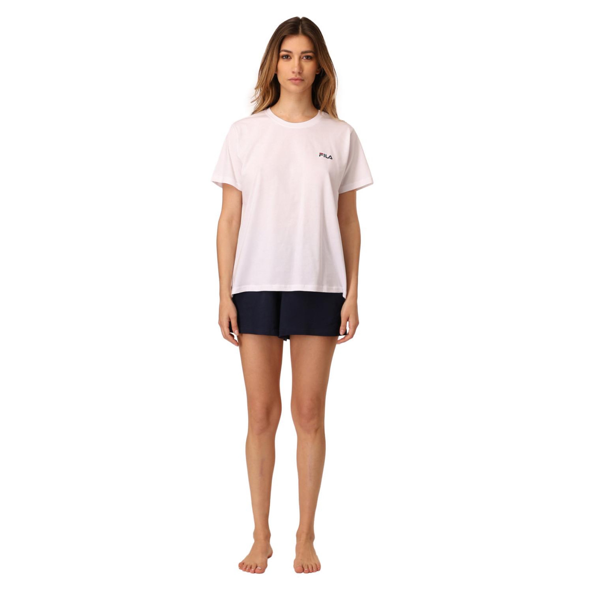 Voir la diapositive 4 : FILA Ensemble de pyjama court femme Blanc et Navy