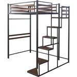 Habitat et Jardin Lit mezzanine en métal avec escalier  LENA  - 140 x 190 cm - Noir et marron noyer