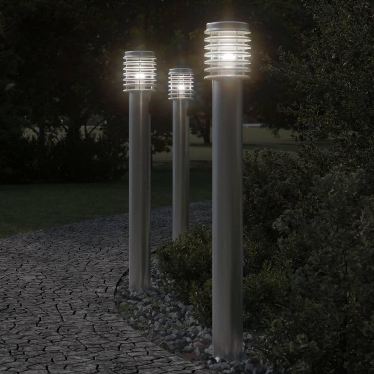 VIDAXL Lampadaires d'exterieur 3 pcs argente 110 cm acier inoxydable