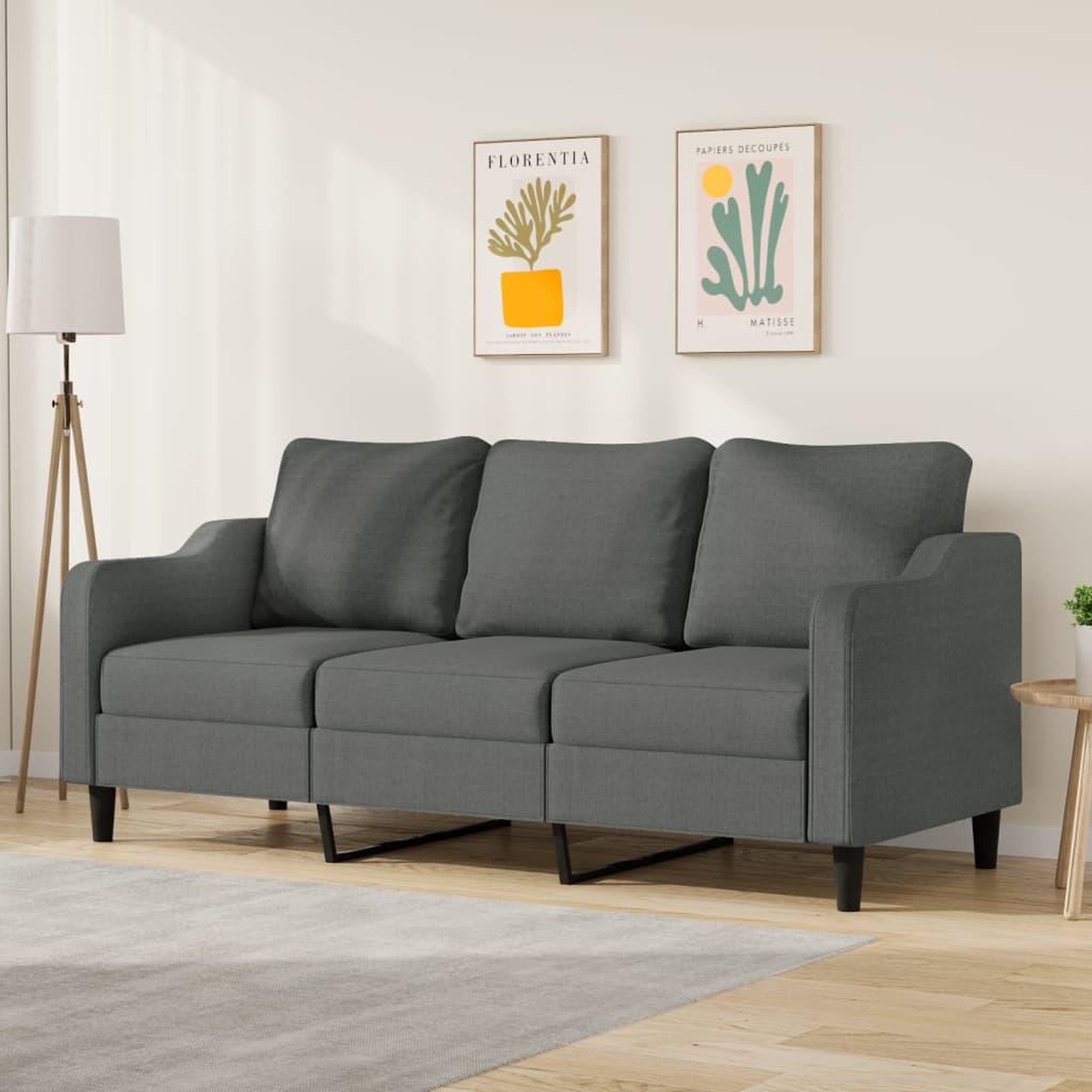 VIDAXL Canape a 3 places Gris fonce 180 cm Tissu