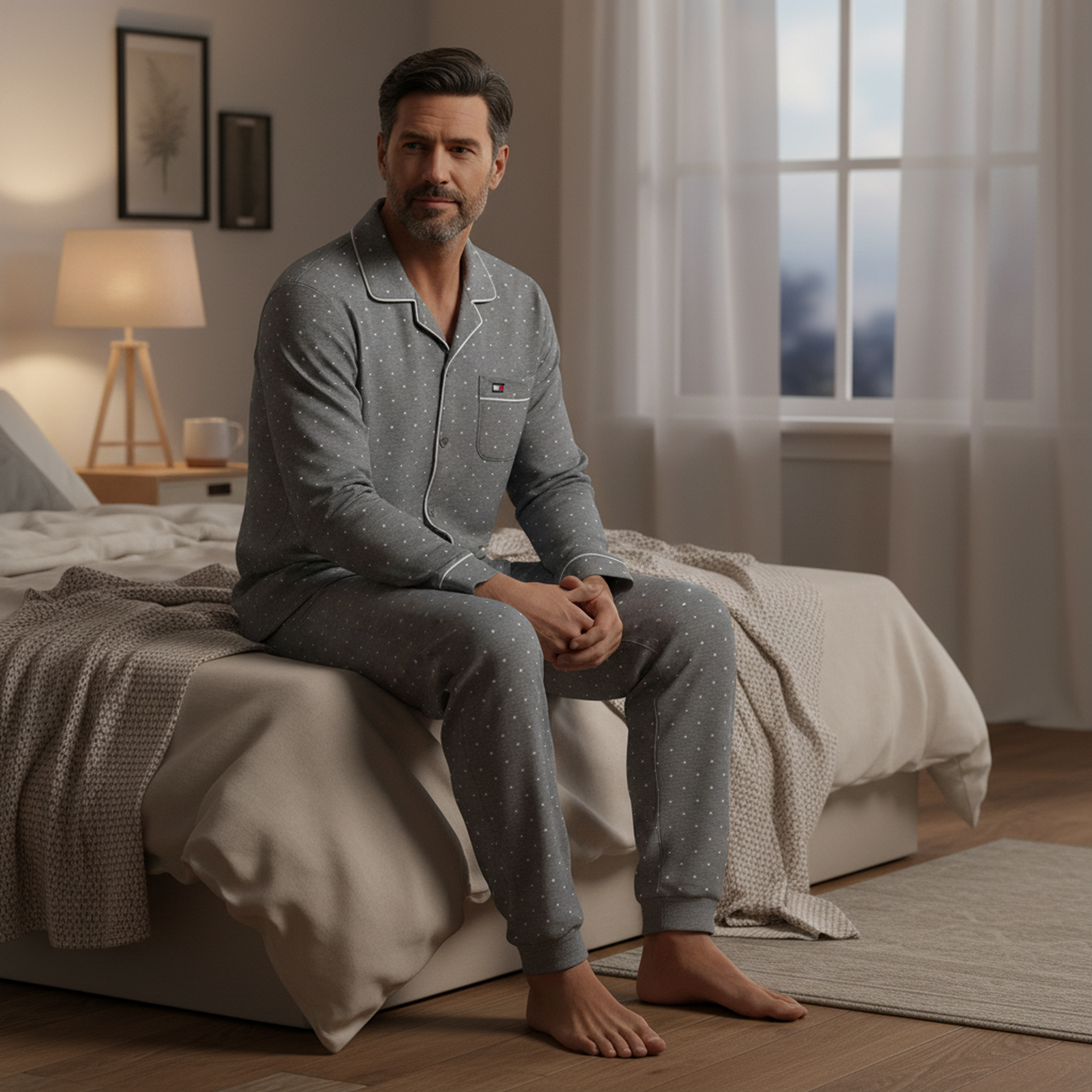 Voir la diapositive 4 : OZABI Ozabi ensemble pyjama homme doublé polaire boutonné petits pois