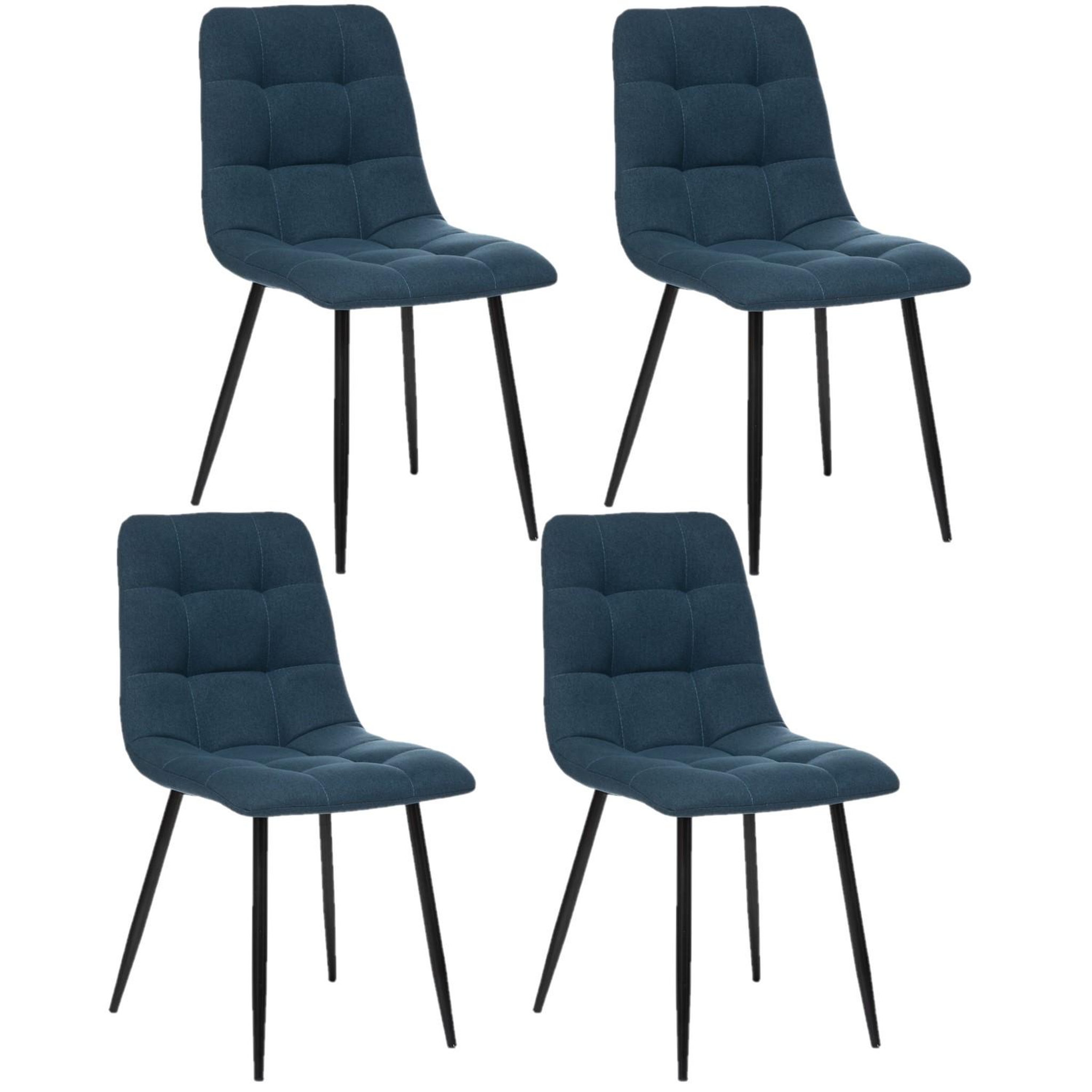 TOILINUX Lot de 4 chaises sirac effet velours - bleu canard