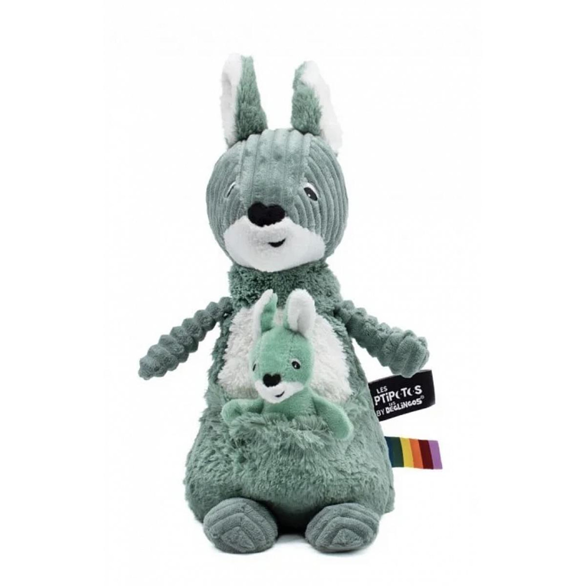 LES DEGLINGOS Peluche ptipotos-kangourou maman bebe vert