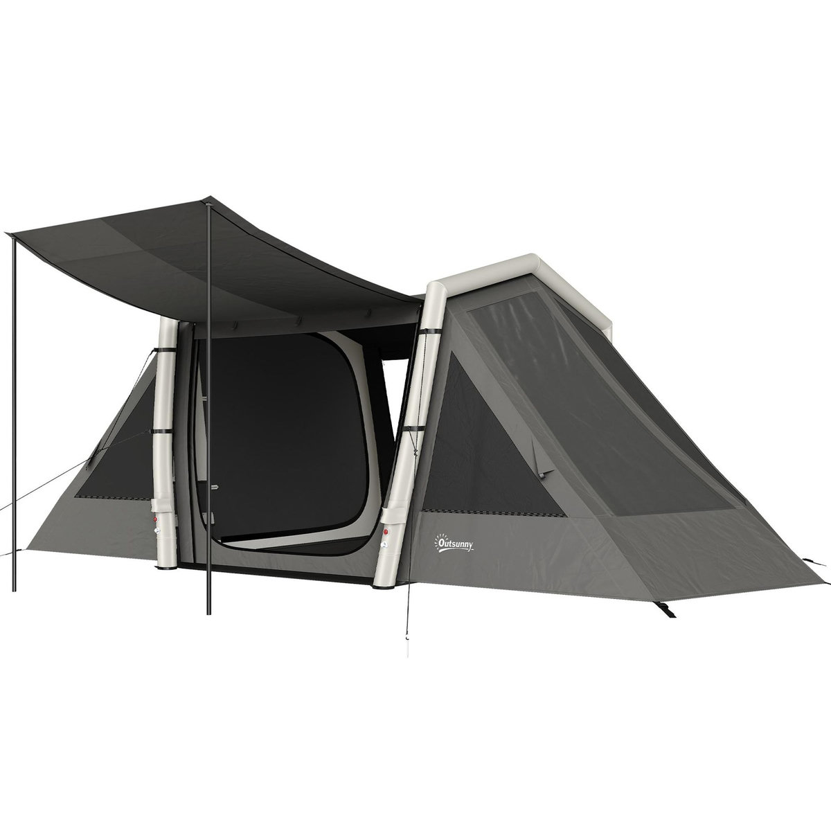 OUTSUNNY Tente gonflable camping 4 personnes 3 pièces auvent imperméabilité 3000mm gris