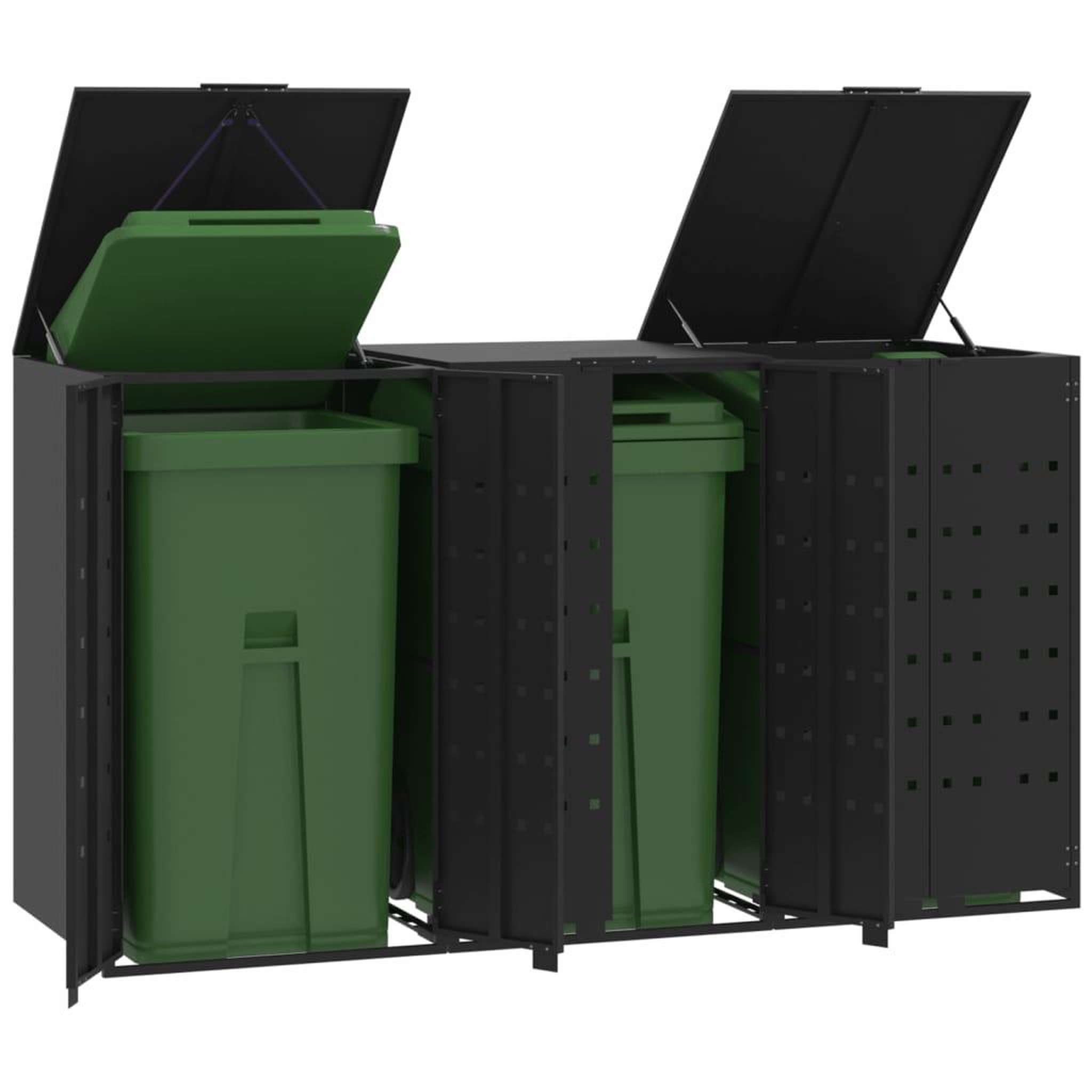 VIDAXL Rangement a roulettes pour poubelles pour 3 bacs noir acier