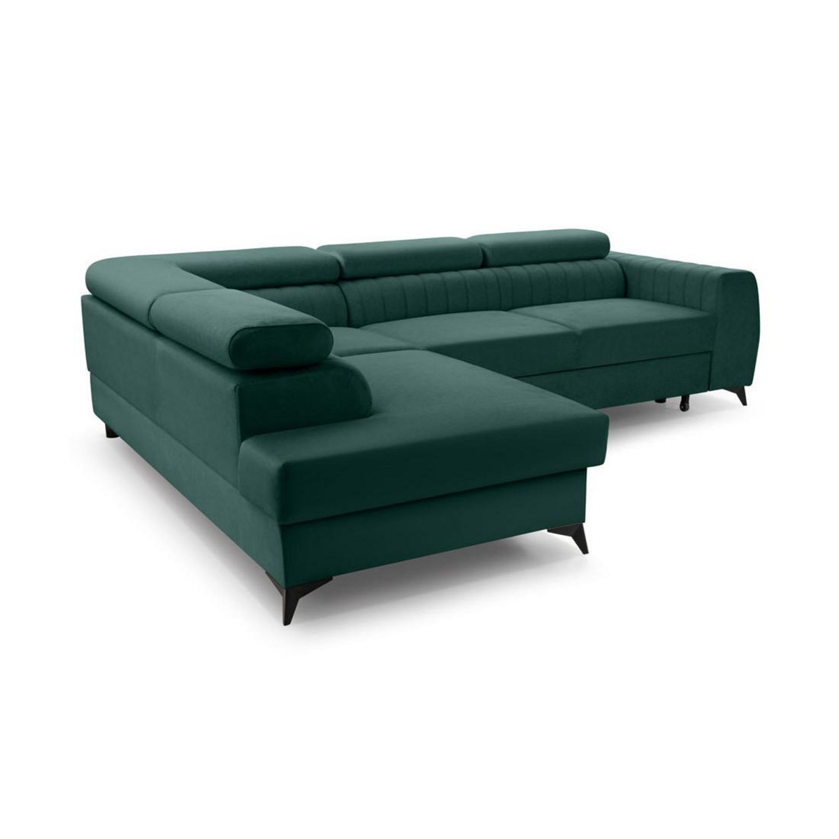 BEST MOBILIER Aneta - canapé d'angle gauche 5 places - convertible avec coffre et têtières - en velours