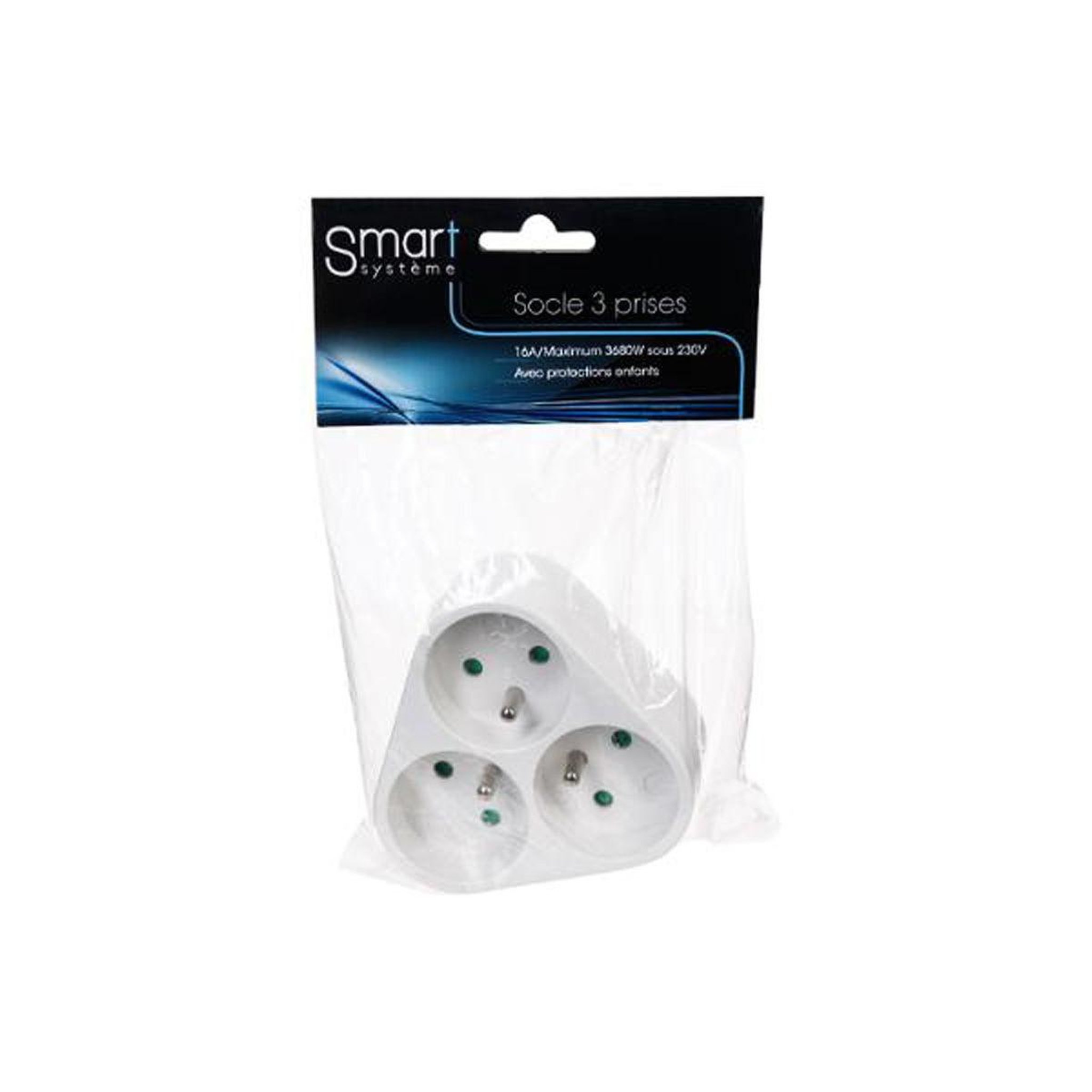 Voir la diapositive 2 : SMART SYSTEM Bloc multiprise mural  3 prises  9cm blanc