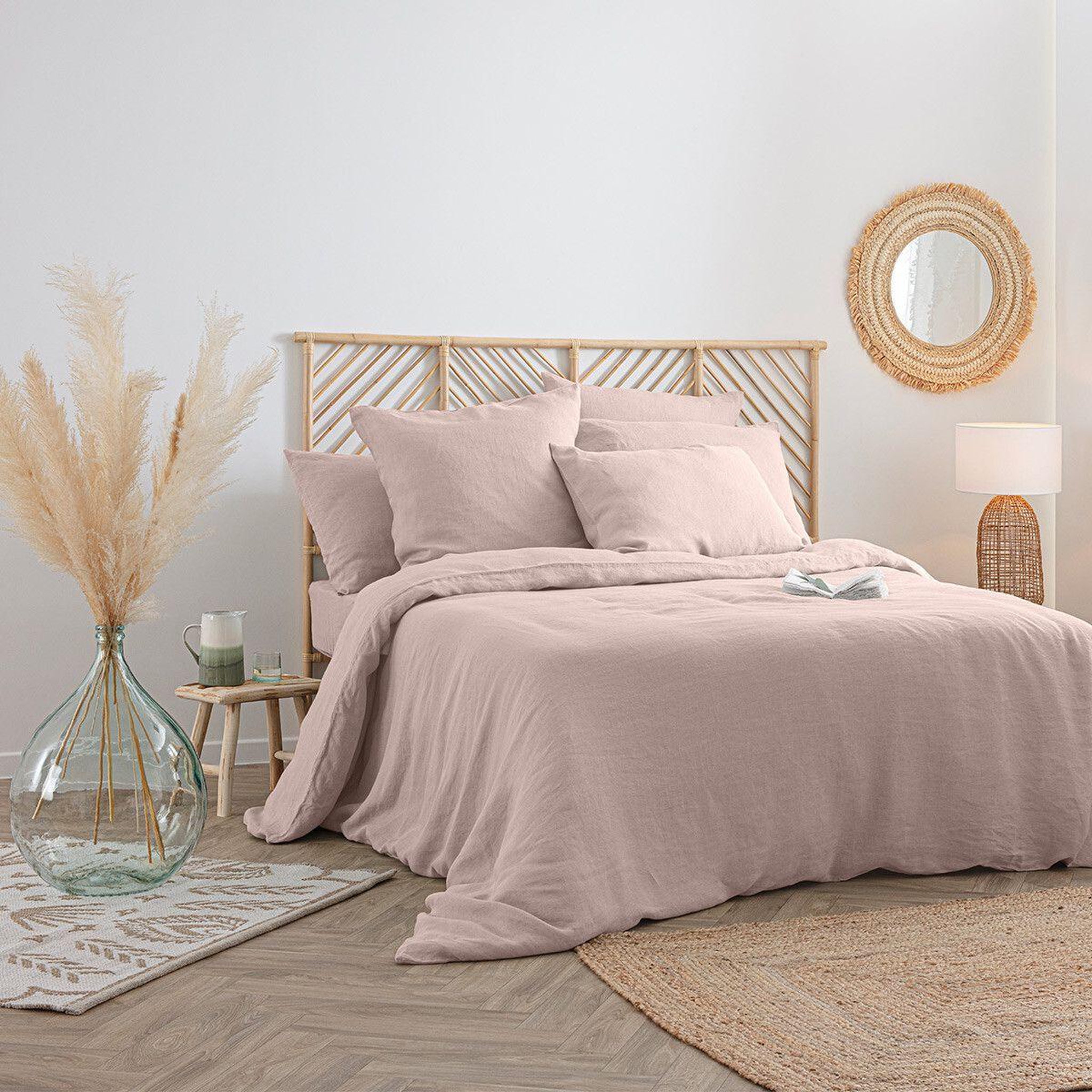 Voir la diapositive 4 : ATMOSPHERA Drap housse en lin  adorable  140x190cm rose poudré