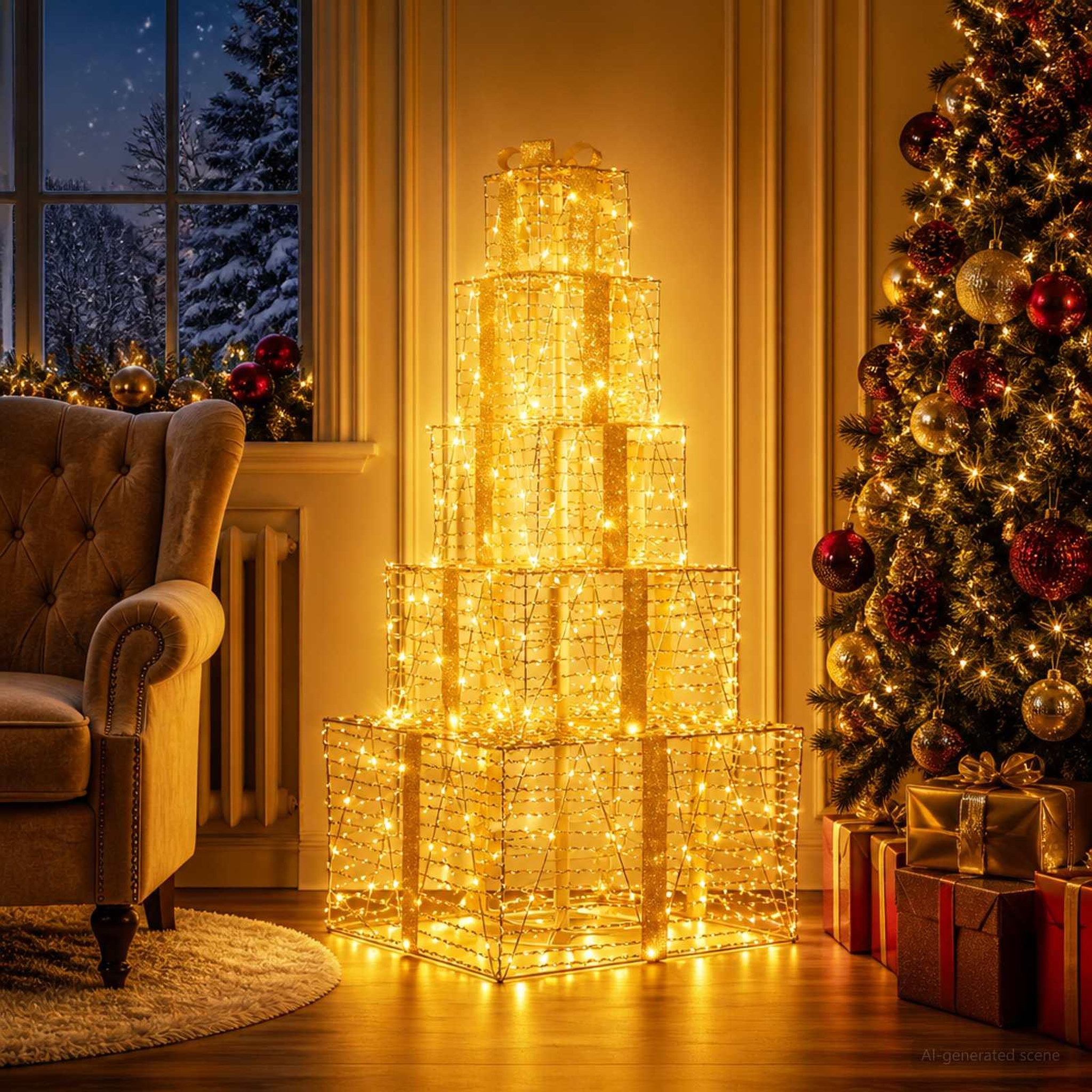 Voir la diapositive 2 : VIDAXL Boîtes cadeaux de Noël empilables avec LED 250 LED Blanc chaud