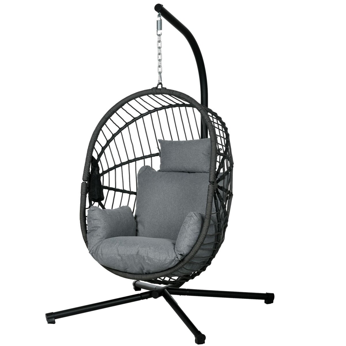 OUTSUNNY Fauteuil suspendu pliable - fauteuil de jardin suspendu avec coussin - acier noir cordage PP gris