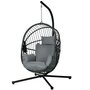 Voir la diapositive 1 : OUTSUNNY Fauteuil suspendu pliable - fauteuil de jardin suspendu avec coussin - acier noir cordage PP gris