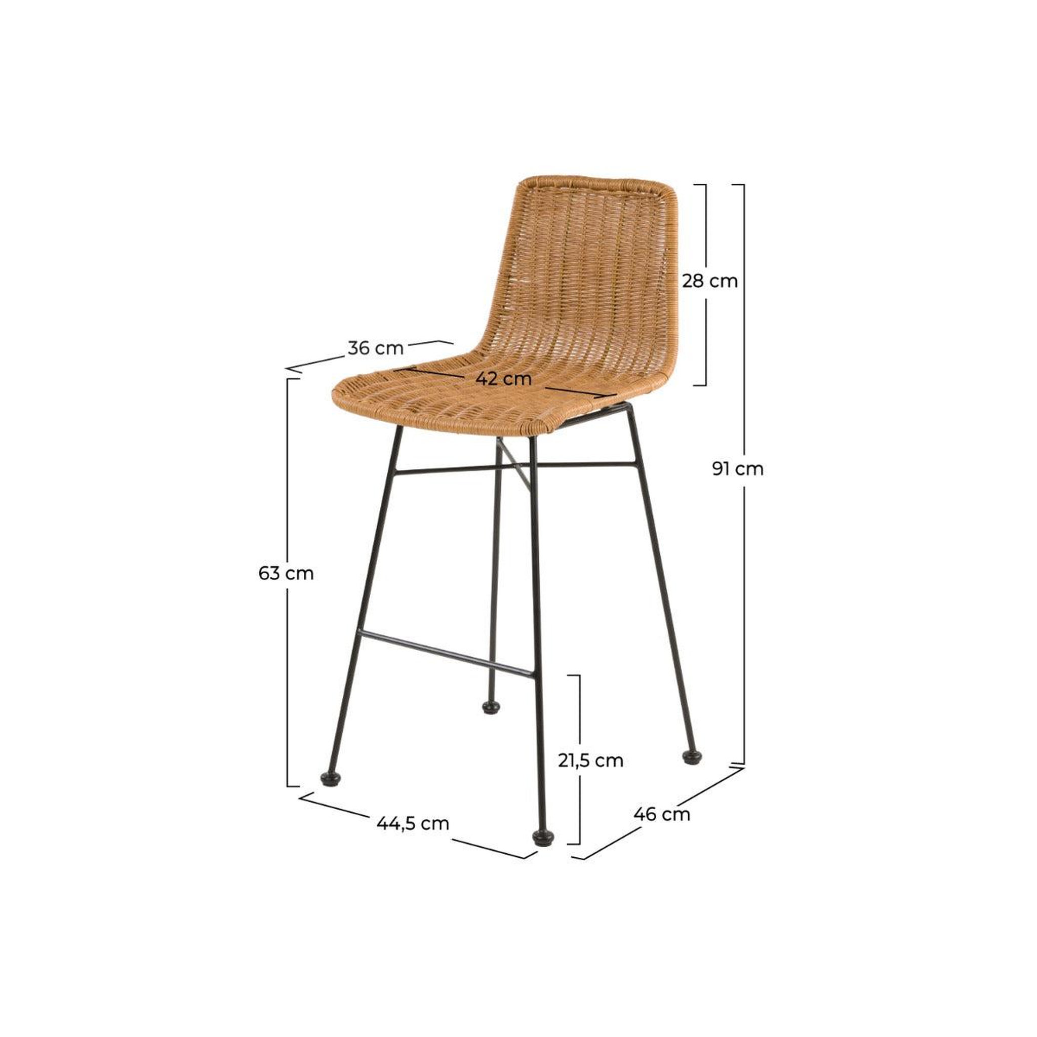 Voir la diapositive 4 : MAISON PAVANE Lot de 2 chaises de bar mi-hauteur 63 cm en résine tressée marron-mandya