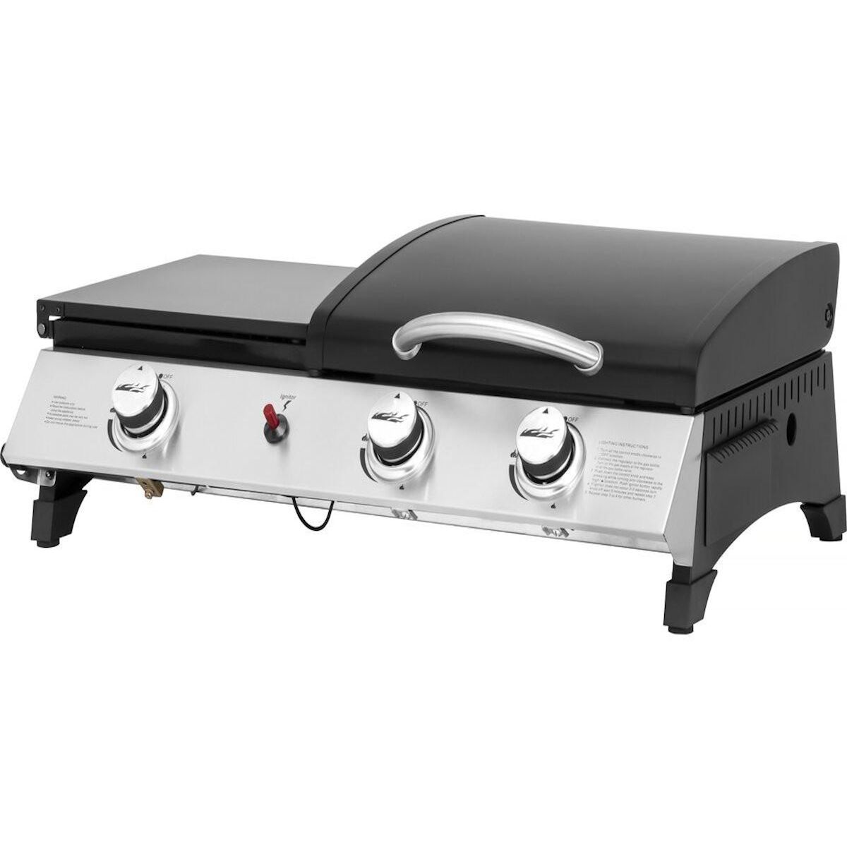 Habitat et Jardin Plancha gaz avec couvercle  Rasio  - 7.5 KW - 3 brûleurs - Noir