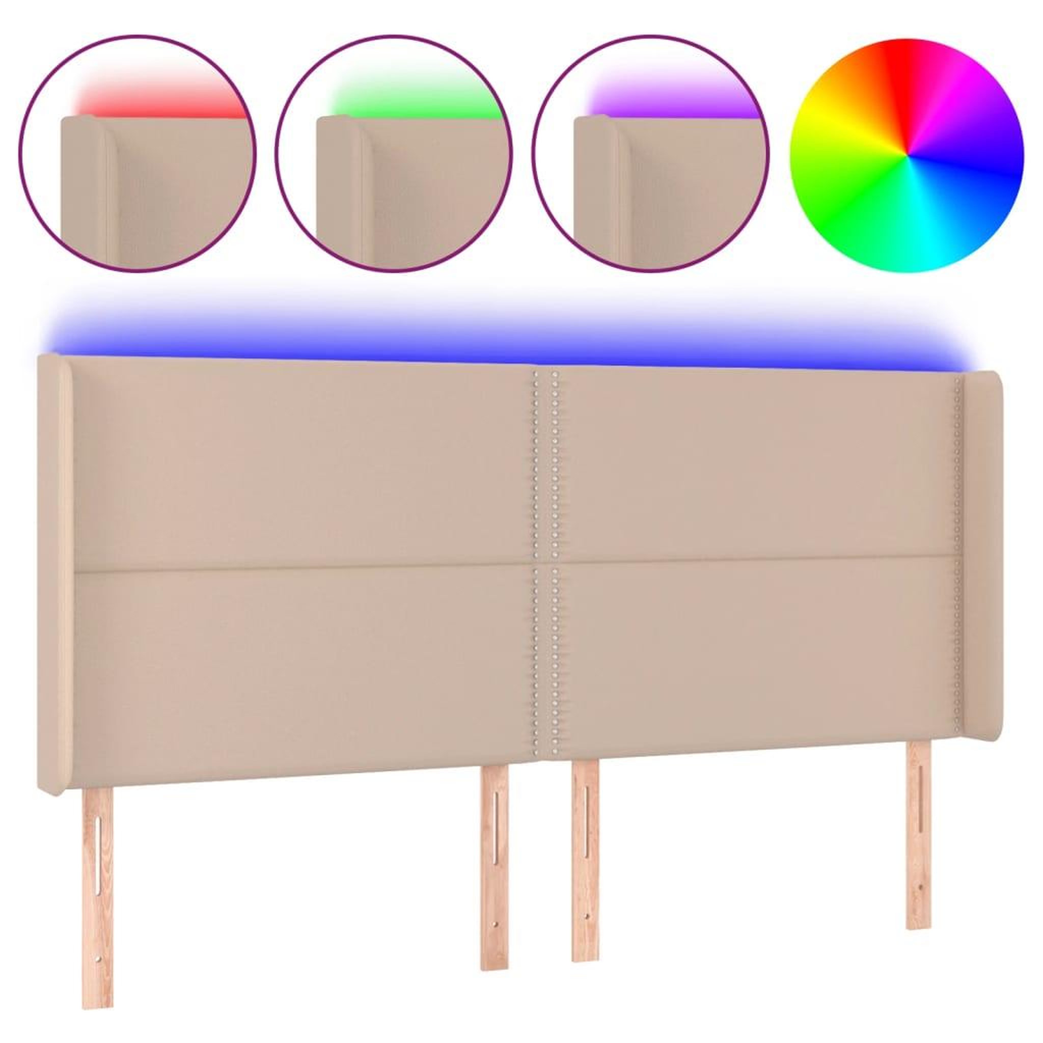 Voir la diapositive 2 : VIDAXL Tete de lit a LED Cappuccino 163x16x118/128 cm Similicuir