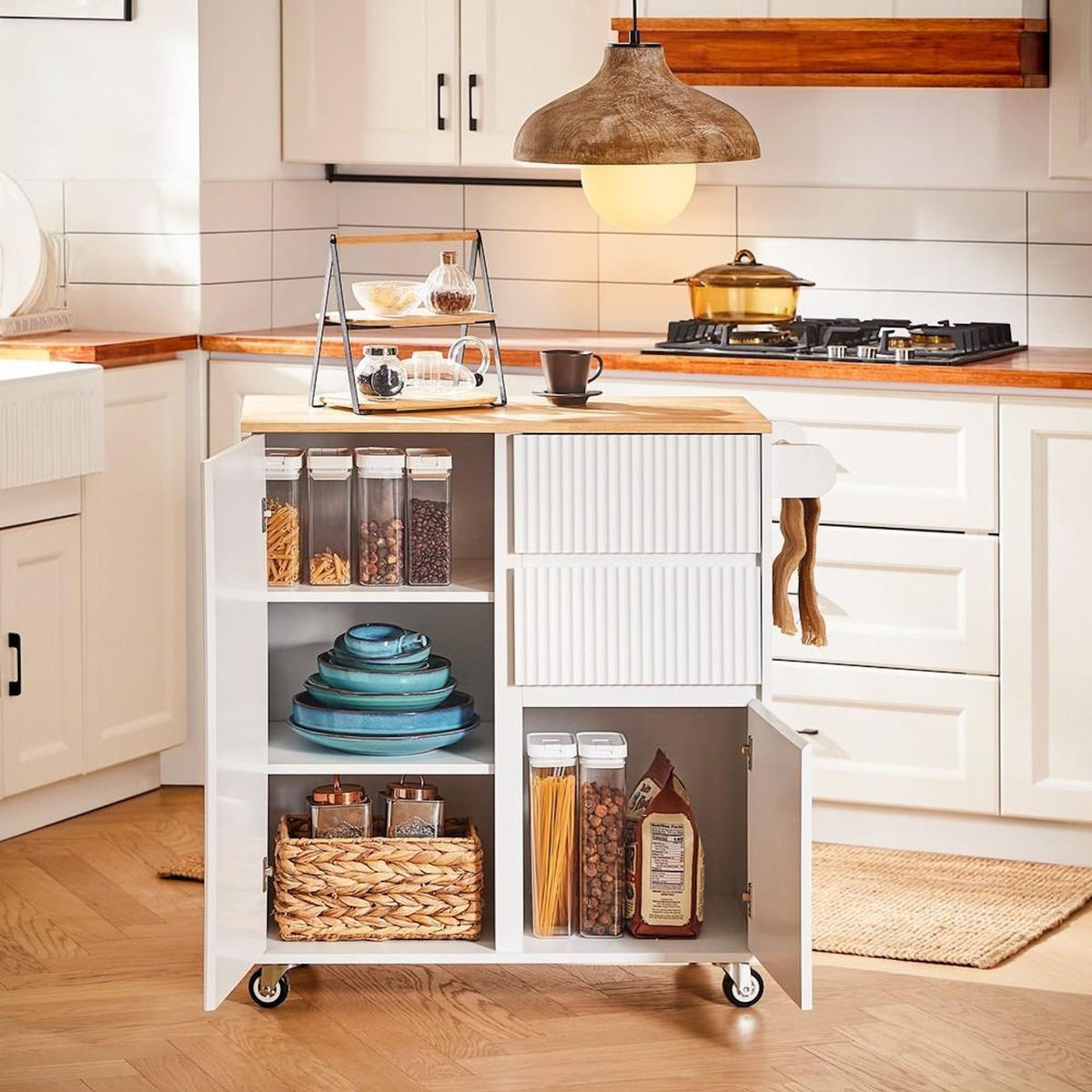 SOBUY SoBuy - Îlot De Cuisine à trois tiroirs - Blanc - 90x40x90cm - Moderne - FKW124-NW