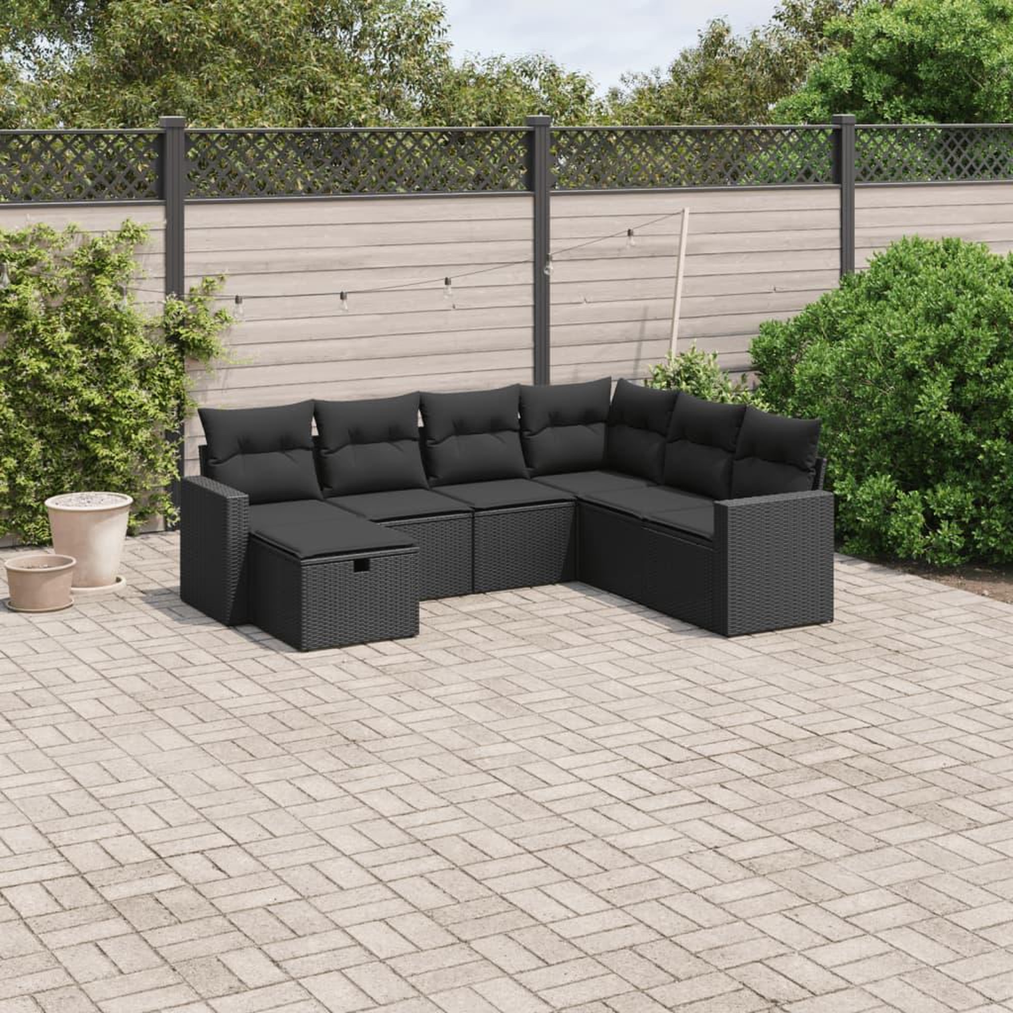 VIDAXL Salon de jardin 7 pcs avec coussins noir resine tressee