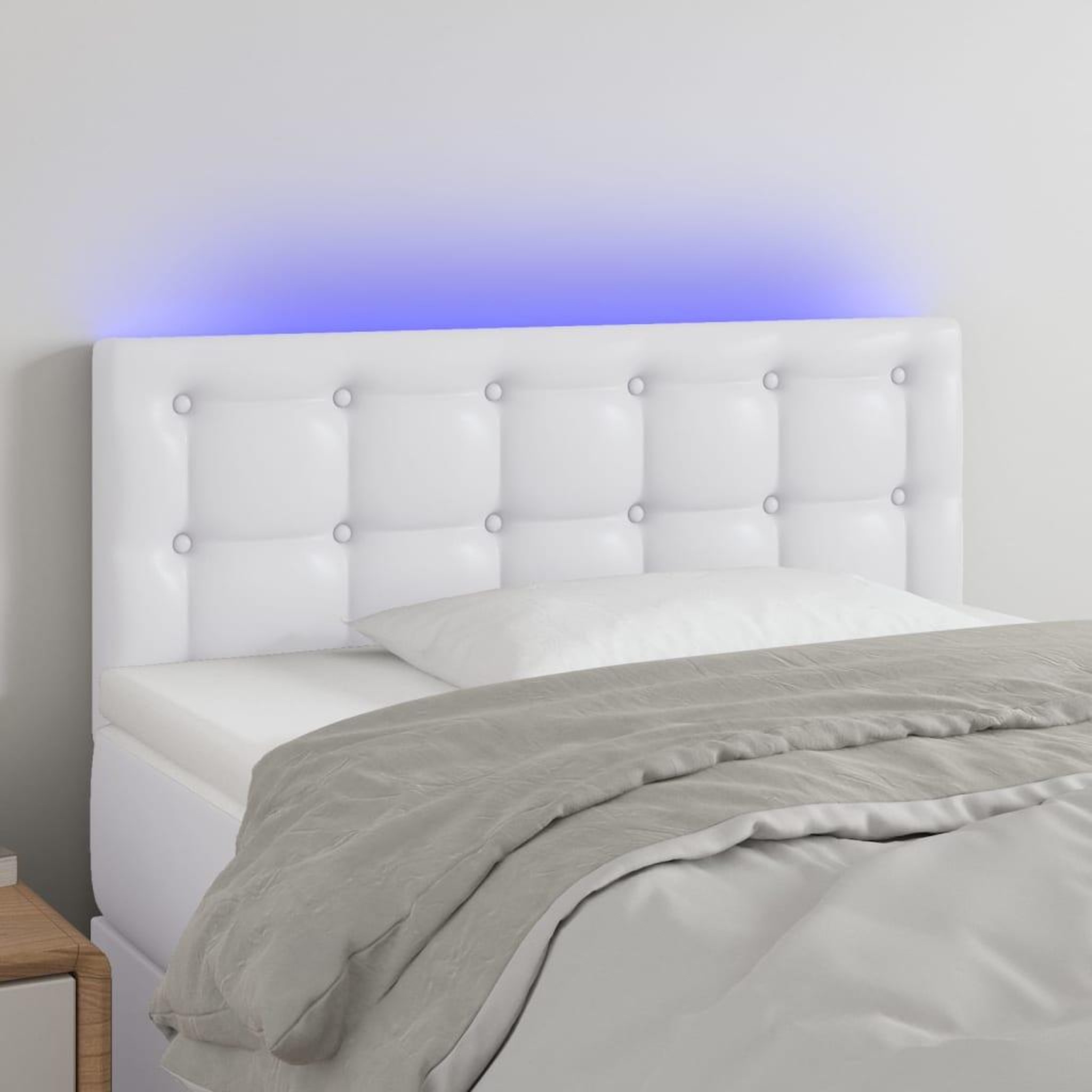 Voir la diapositive 1 : VIDAXL Tete de lit a LED Blanc 100x5x78/88 cm Similicuir
