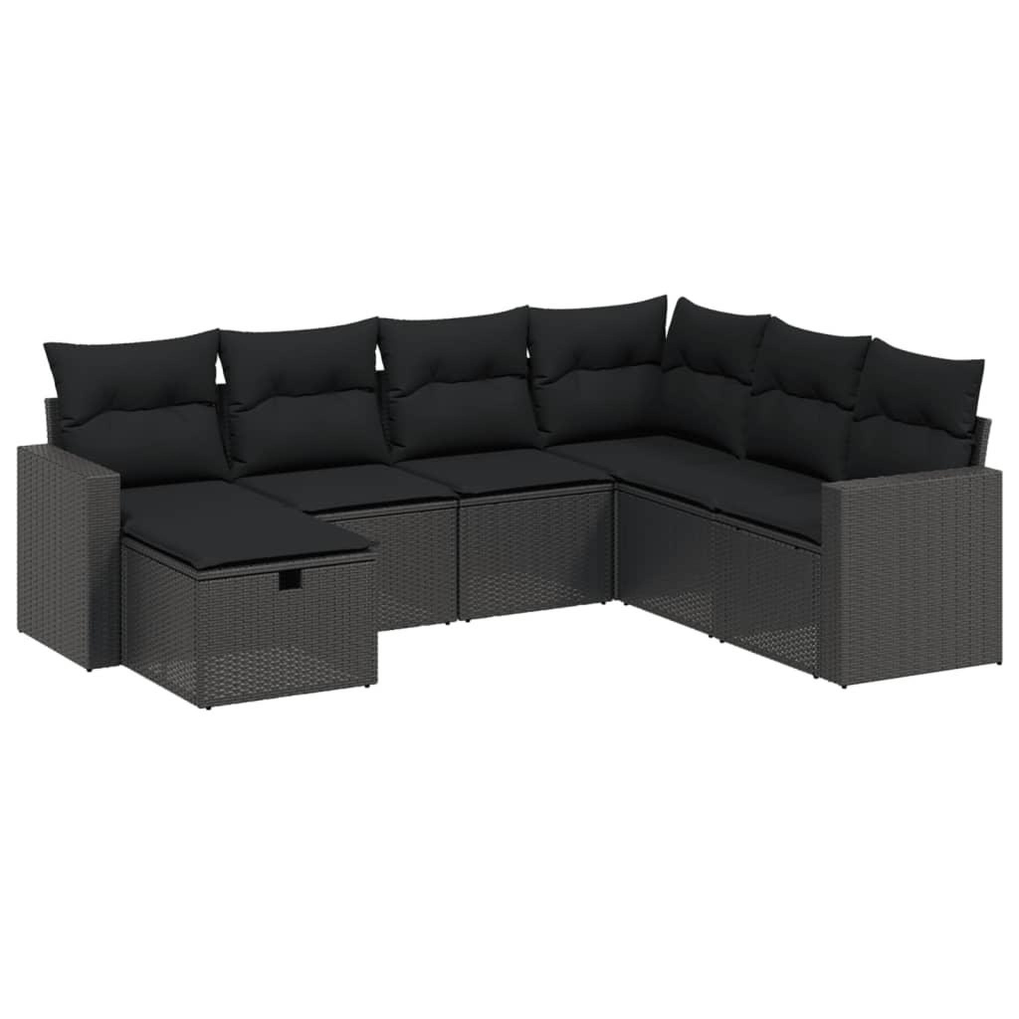 Voir la diapositive 2 : VIDAXL Salon de jardin 7 pcs avec coussins noir resine tressee