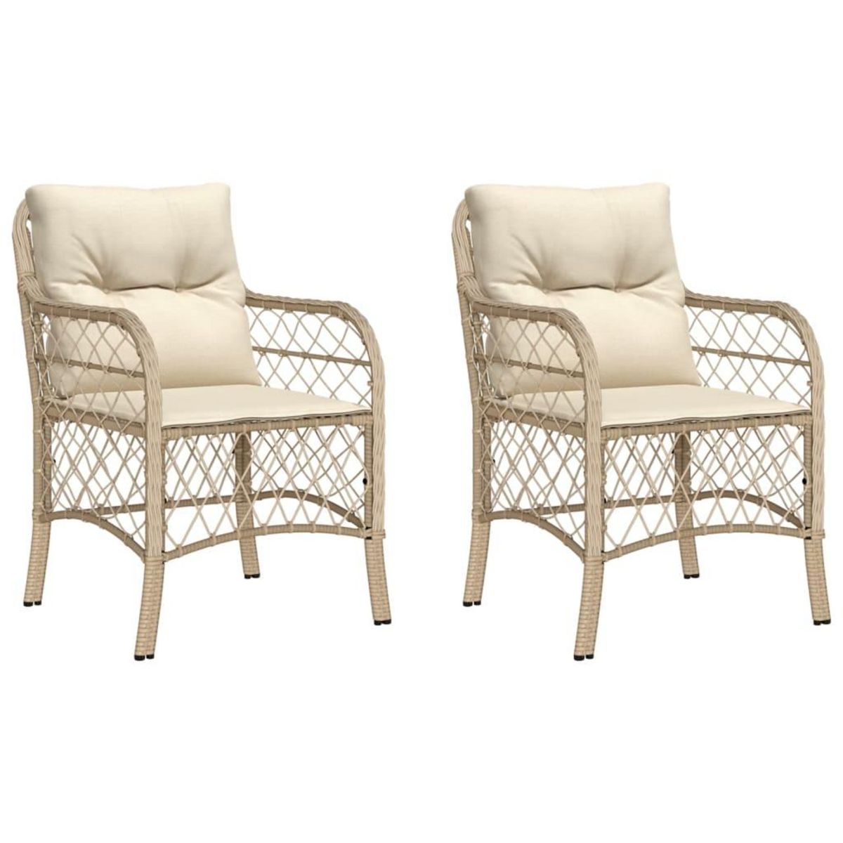 VIDAXL Chaises de jardin avec coussins lot de 2 beige resine tressee