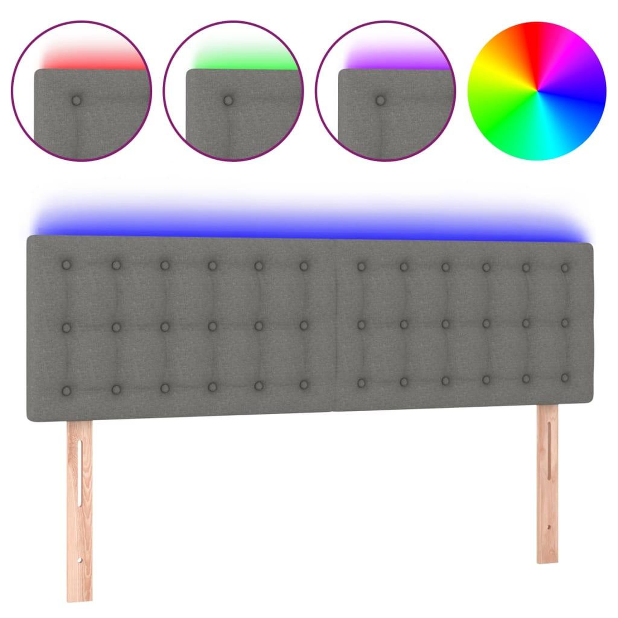 Voir la diapositive 2 : VIDAXL Tete de lit a LED Gris fonce 144x5x78/88 cm Tissu