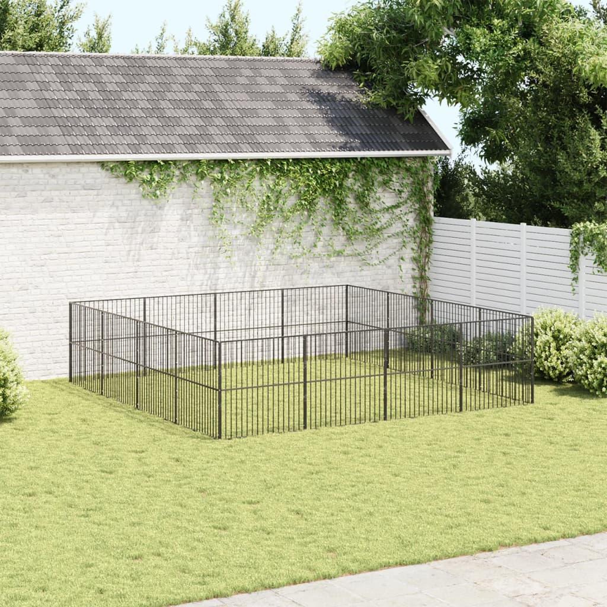 Voir la diapositive 3 : VIDAXL Parc pour chien 16 panneaux noir acier galvanise