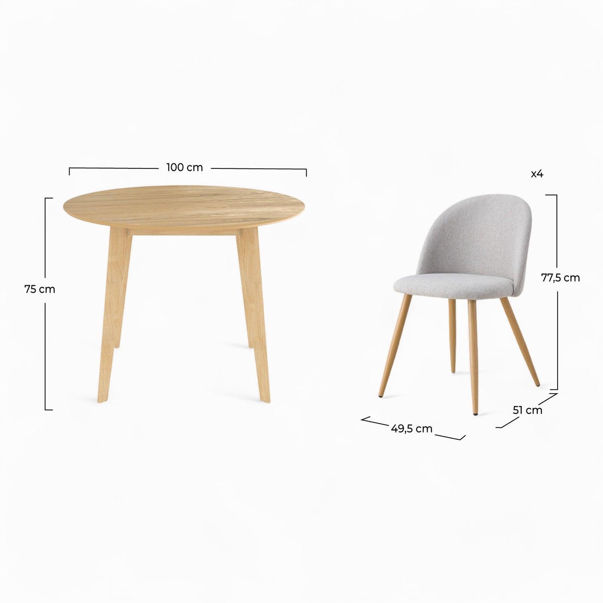 Voir la diapositive 4 : MAISON PAVANE Table et chaises 4 personnes en tissu taupe et bois-réno