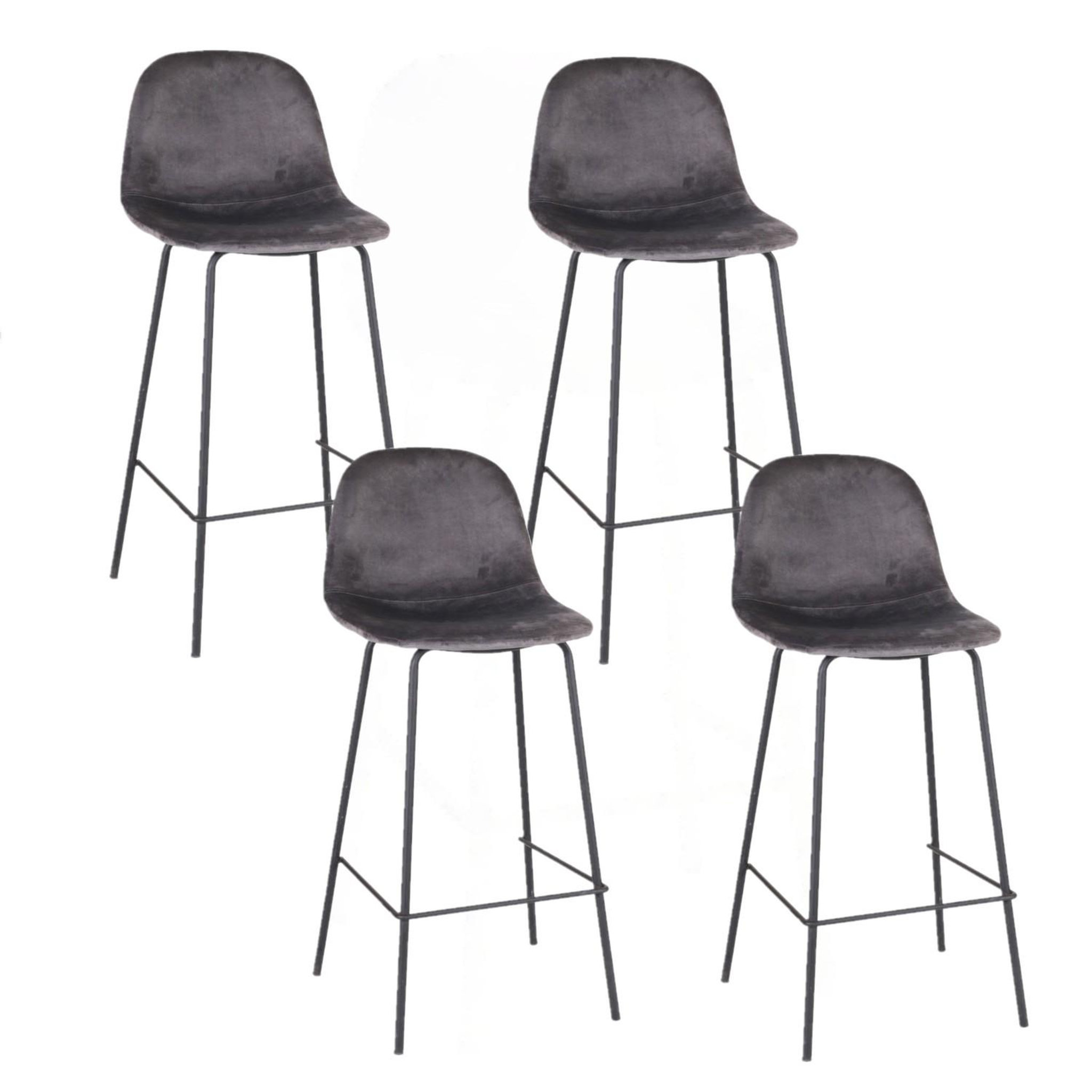 TOILINUX Lot de 4 tabourets de bar design velours ima. Coloris disponibles : Bleu, Gris, Jaune