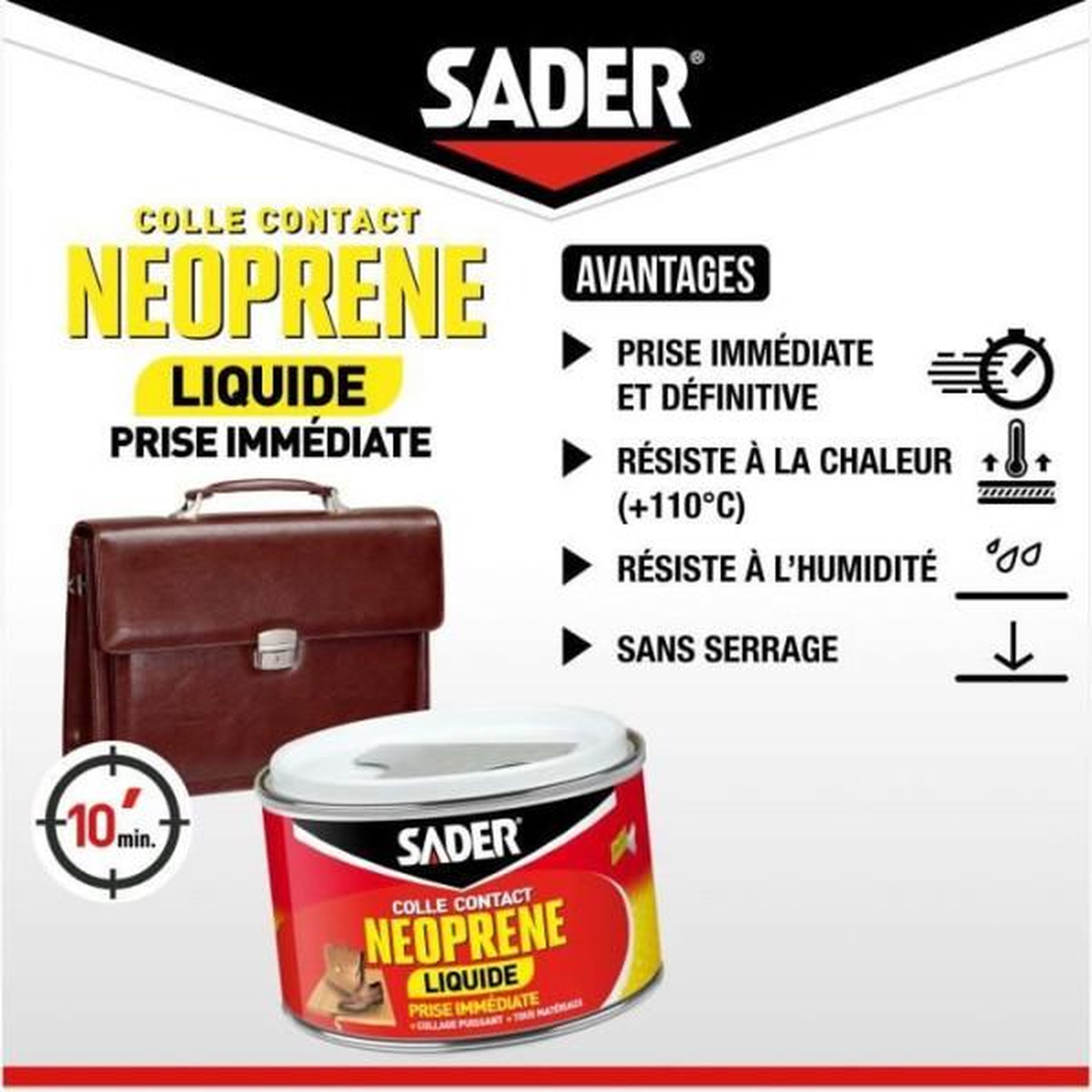 Voir la diapositive 3 : Sader Colle contact néoprene liquide extra forte - SADER - Tous matériaux - Prise immédiate - Boîte 250 ml