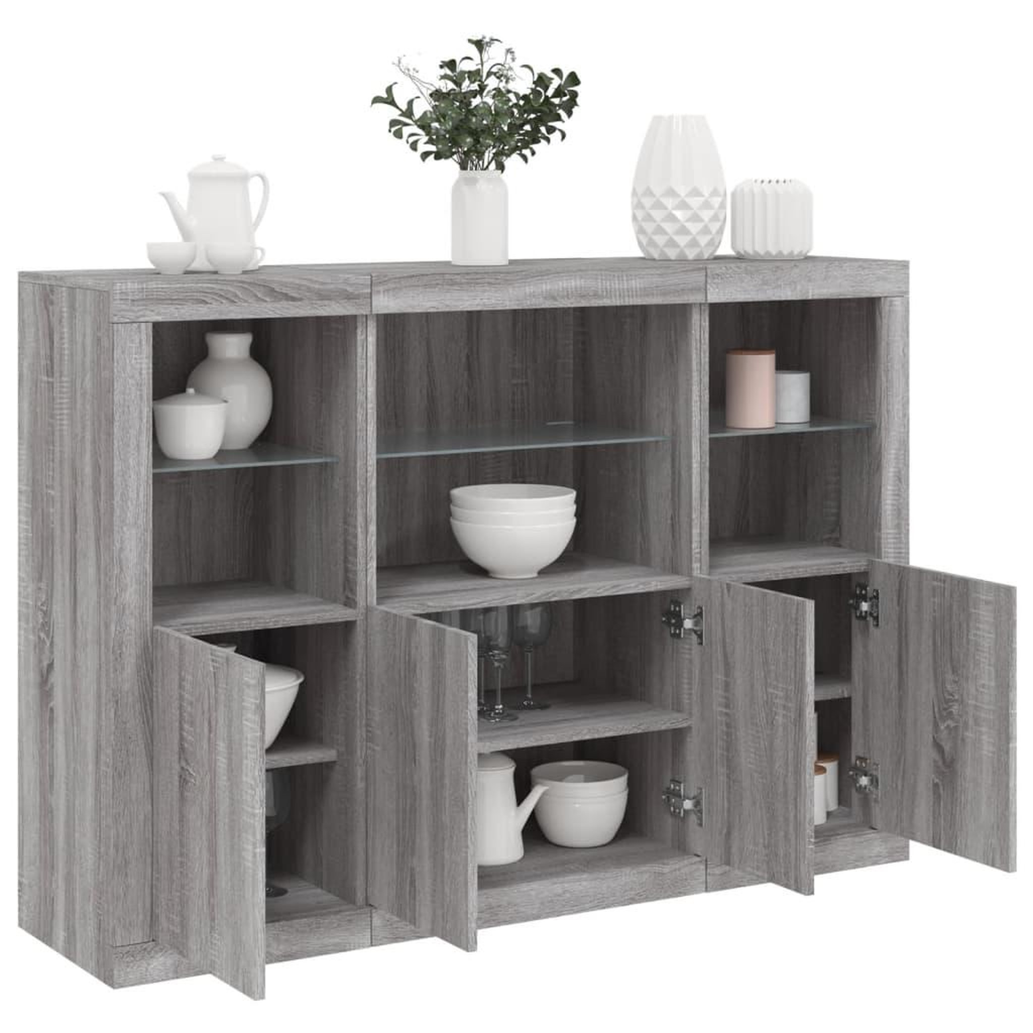 VIDAXL Buffets avec lumieres LED 3 pcs sonoma gris bois d'ingenierie